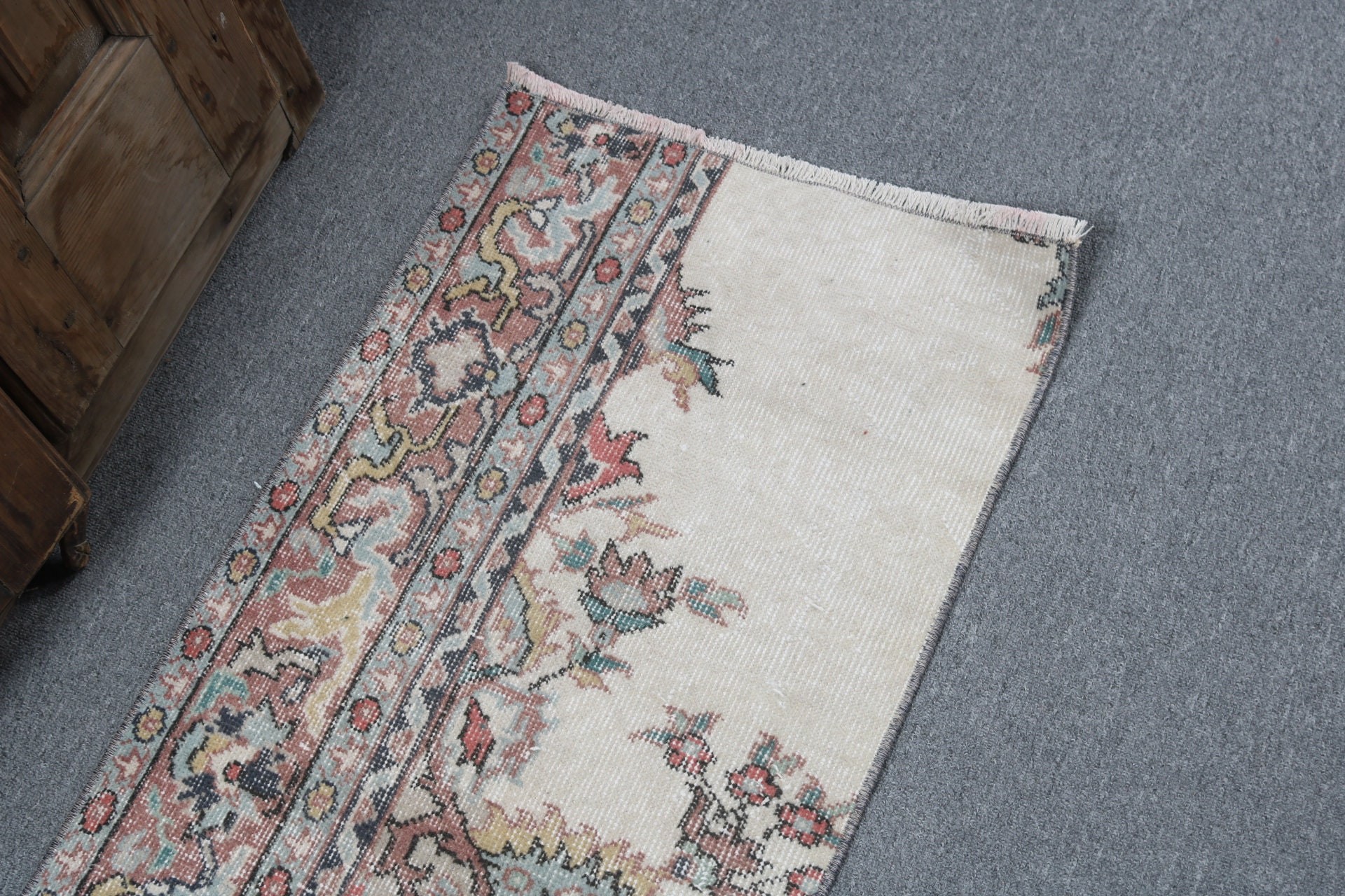 Türk Halıları, Bej 1.7x3.2 ft Küçük Halı, Araba Paspas Halısı, Dış Mekan Halıları, Oushak Halısı, Boho Halısı, Vintage Halı, Duvara Asılı Halı