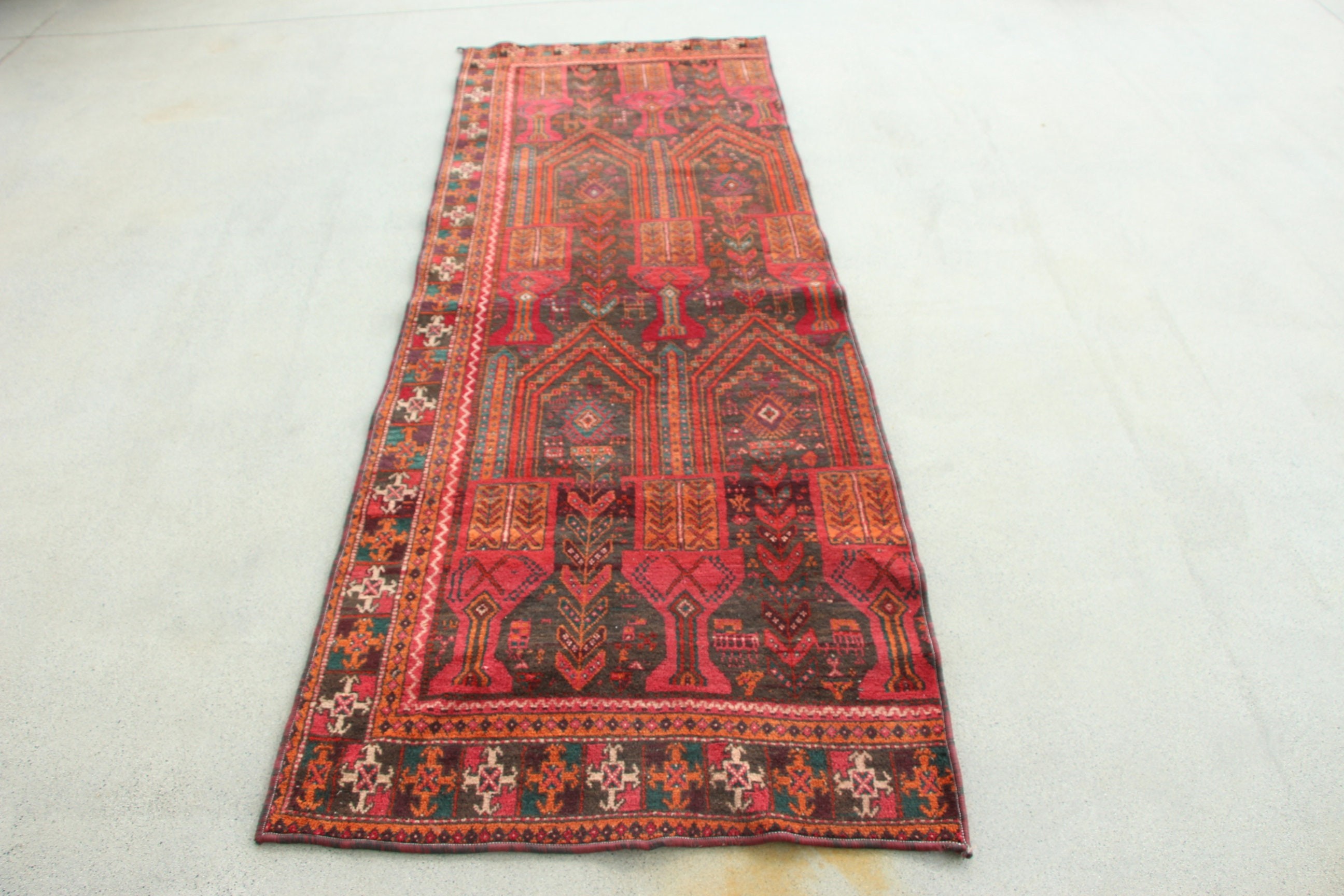 Kırmızı Boho Halılar, 2.8x7.9 ft Runner Halı, Geometrik Halılar, Mutfak Halıları, Ev Dekorasyonu Halısı, Vintage Halı, Beni Ourain Runner Halısı, Türk Halıları