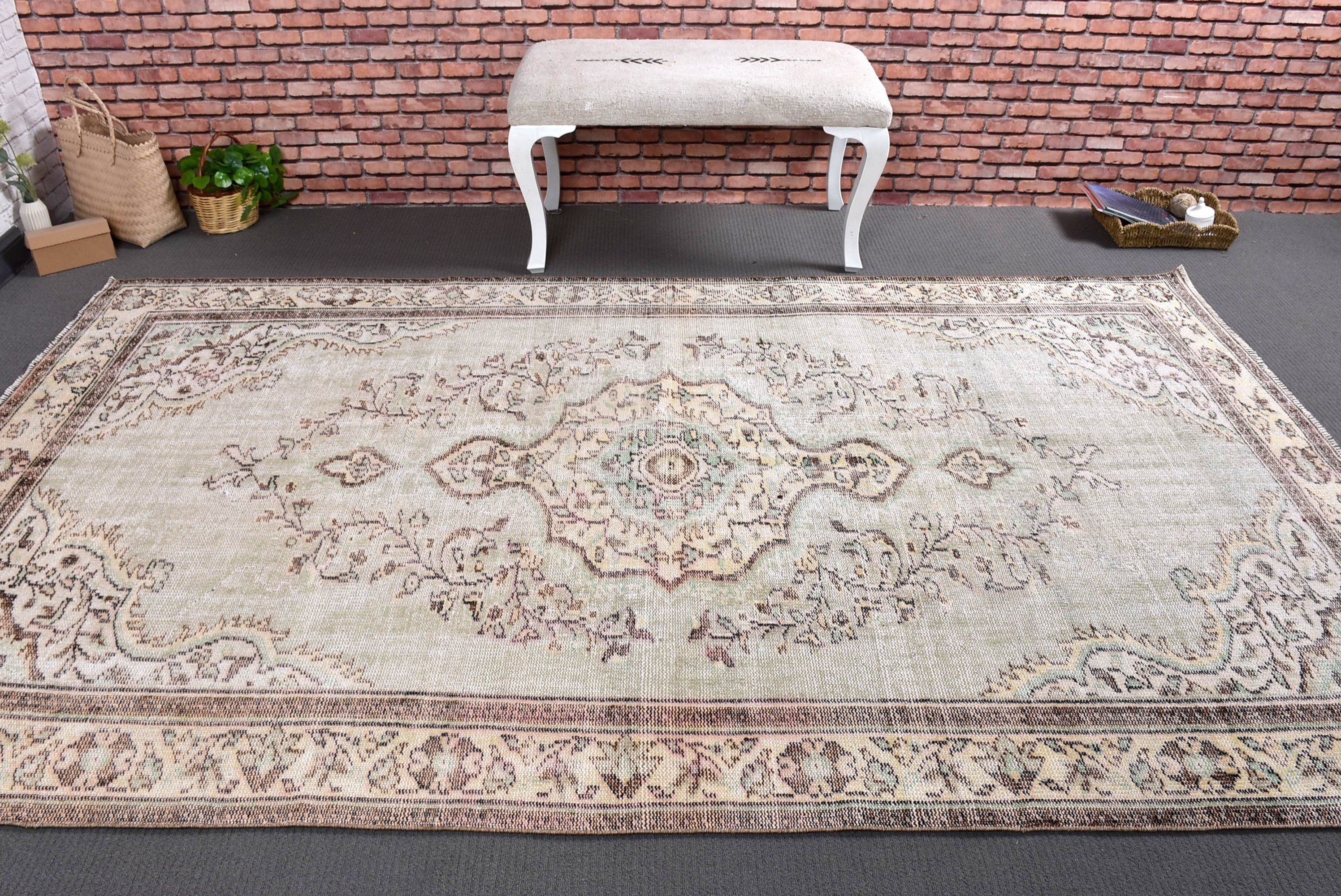 Vintage Rug, Turkish Rug, Oriental Rugs, Luxury Rugs, Living Room Rugs, 5.5x9.2 ft Large Rugs, Green Home Decor Rugs, Salon Rug, Boho Rug