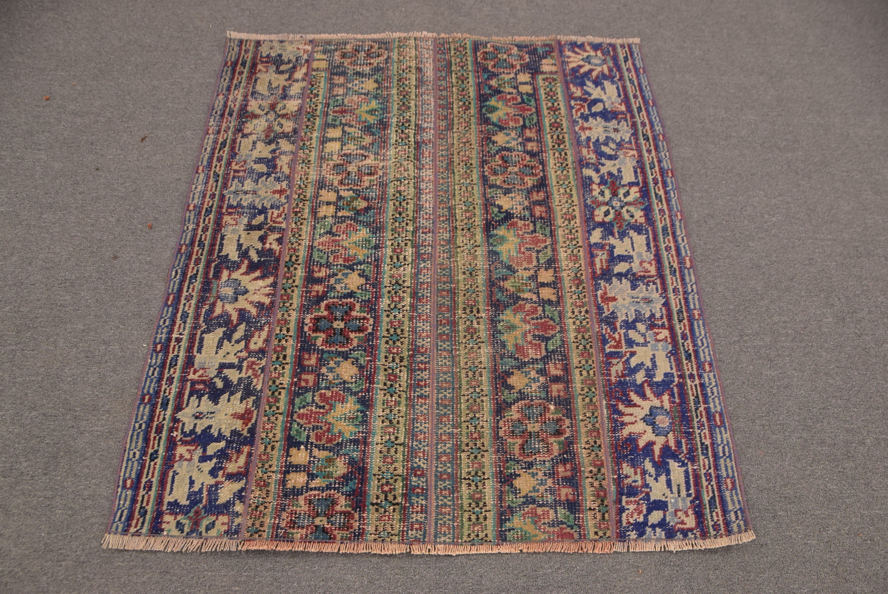 Blue Antique Rugs, Oushak Rugs, Rugs for Bath, 3.5x4.1 ft Small Rug, Turkish Rugs, Floor Rug, Door Mat Rugs, Entry Rug, Vintage Rugs