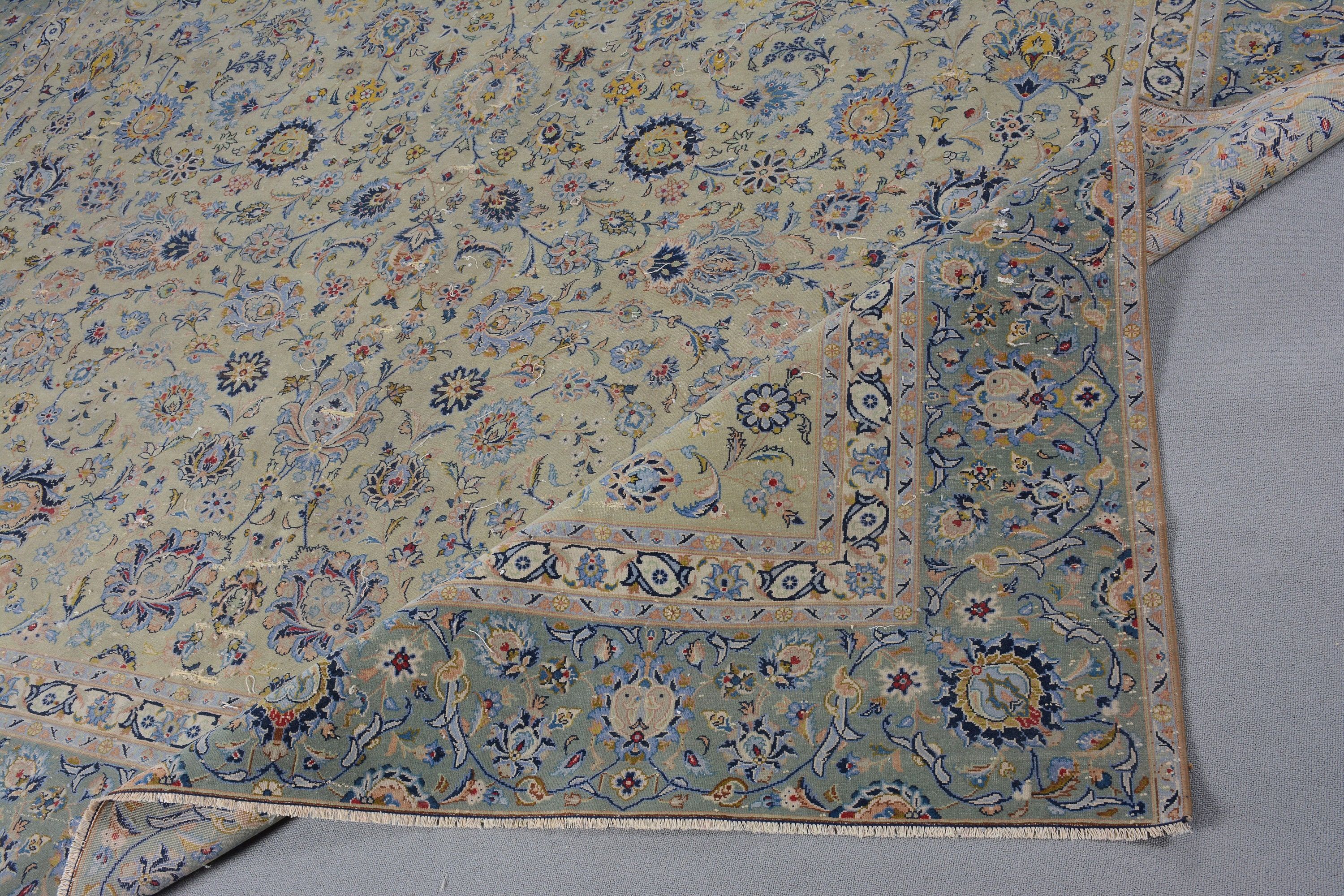 Özel Halılar, Türk Halısı, 10.5x15.5 ft Büyük Boy Halılar, Oturma Odası Halıları, Salon Halıları, Vintage Halılar, Yeşil Oryantal Halılar, Yer Halısı, Yün Halılar