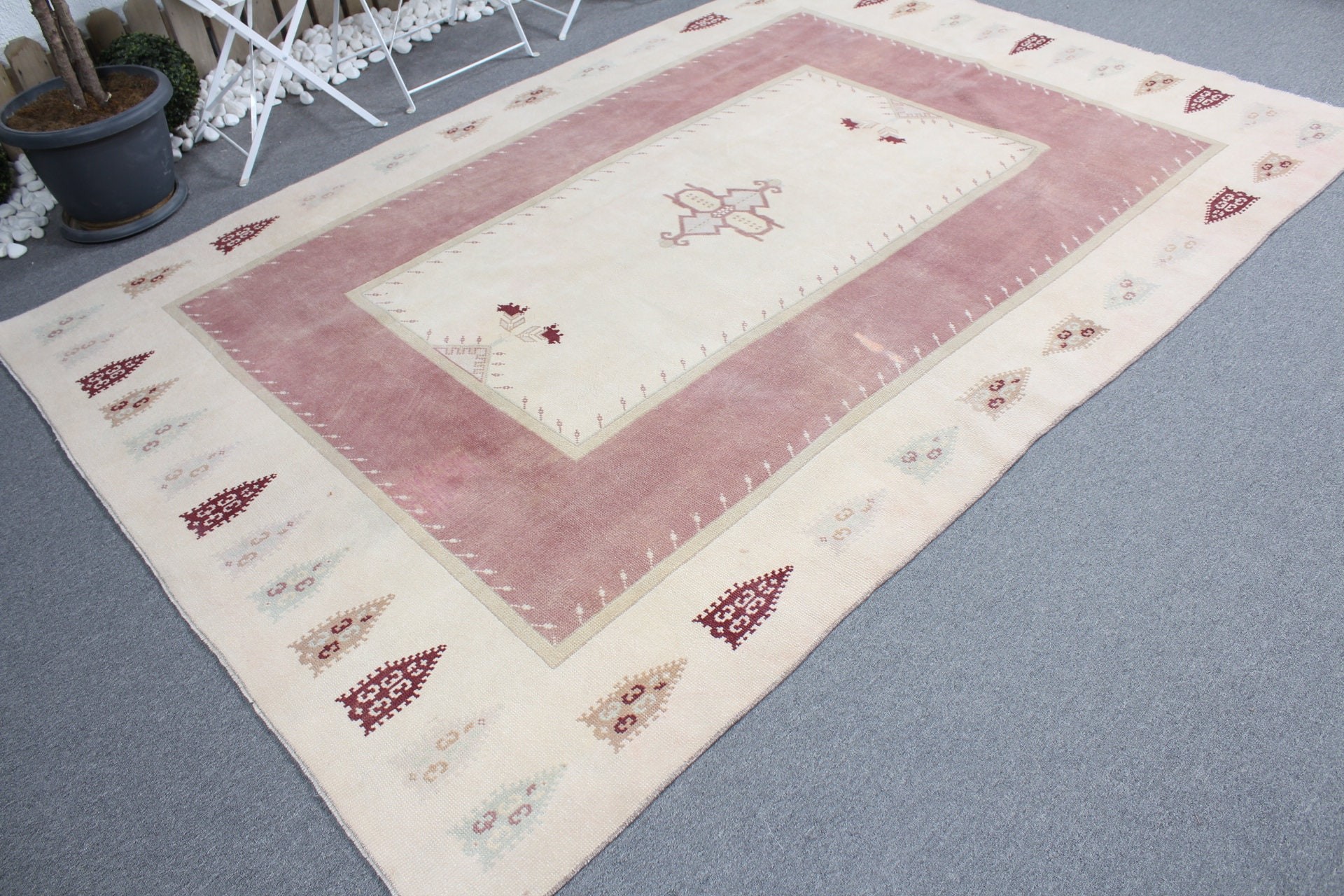 6.2x9.2 ft Large Rug, Dorm Rug, Vintage Rugs, Turkish Rug, Living Room Rug, Dining Room Rugs, Beige Oushak Rug, Anatolian Rug