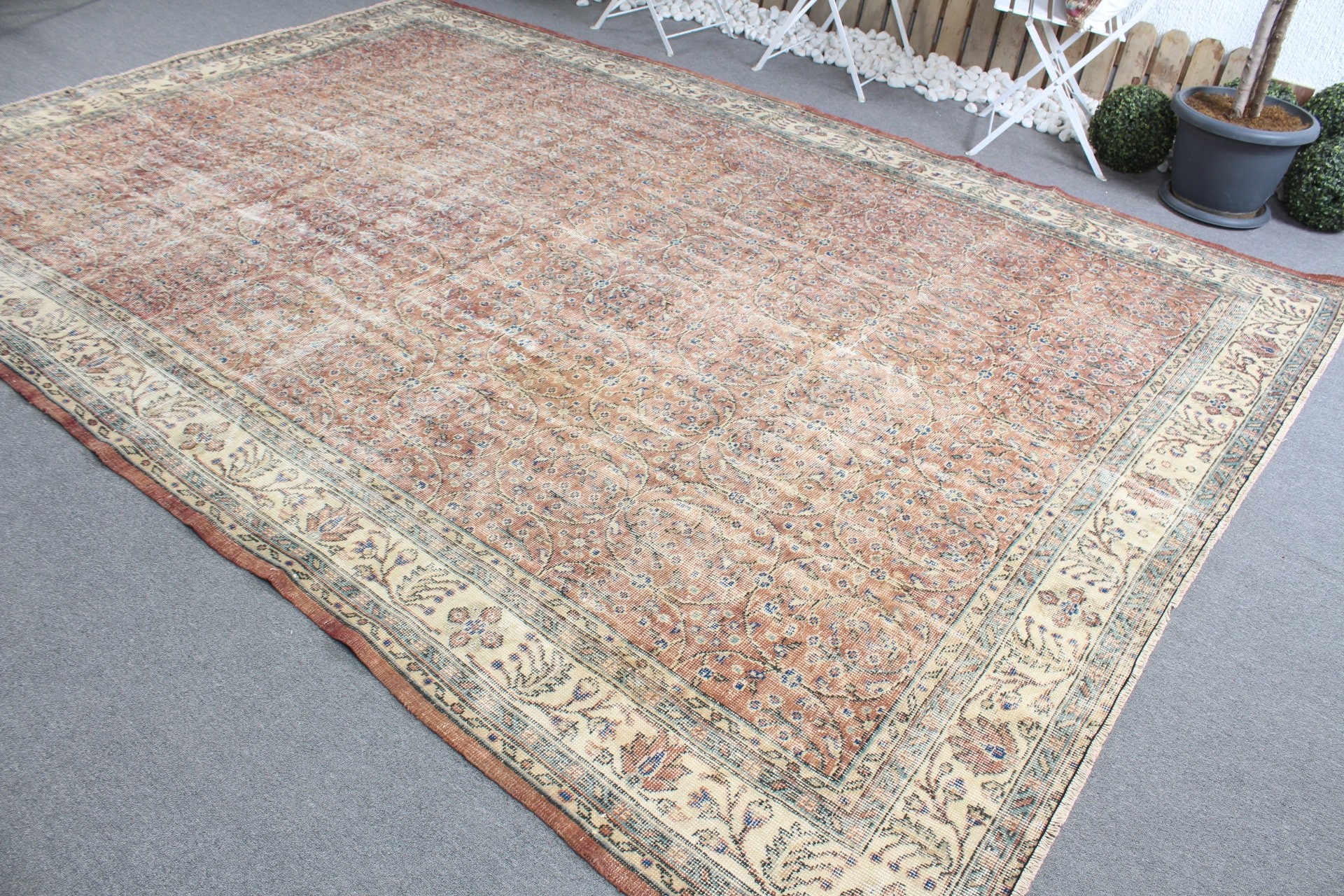 8.4x11.7 ft Büyük Boy Halı, Salon Halısı, Kahverengi Oushak Halısı, Ev Dekorasyonu Halısı, Parlak Halılar, Oushak Halıları, Türk Halıları, Yemek Odası Halısı, Vintage Halı