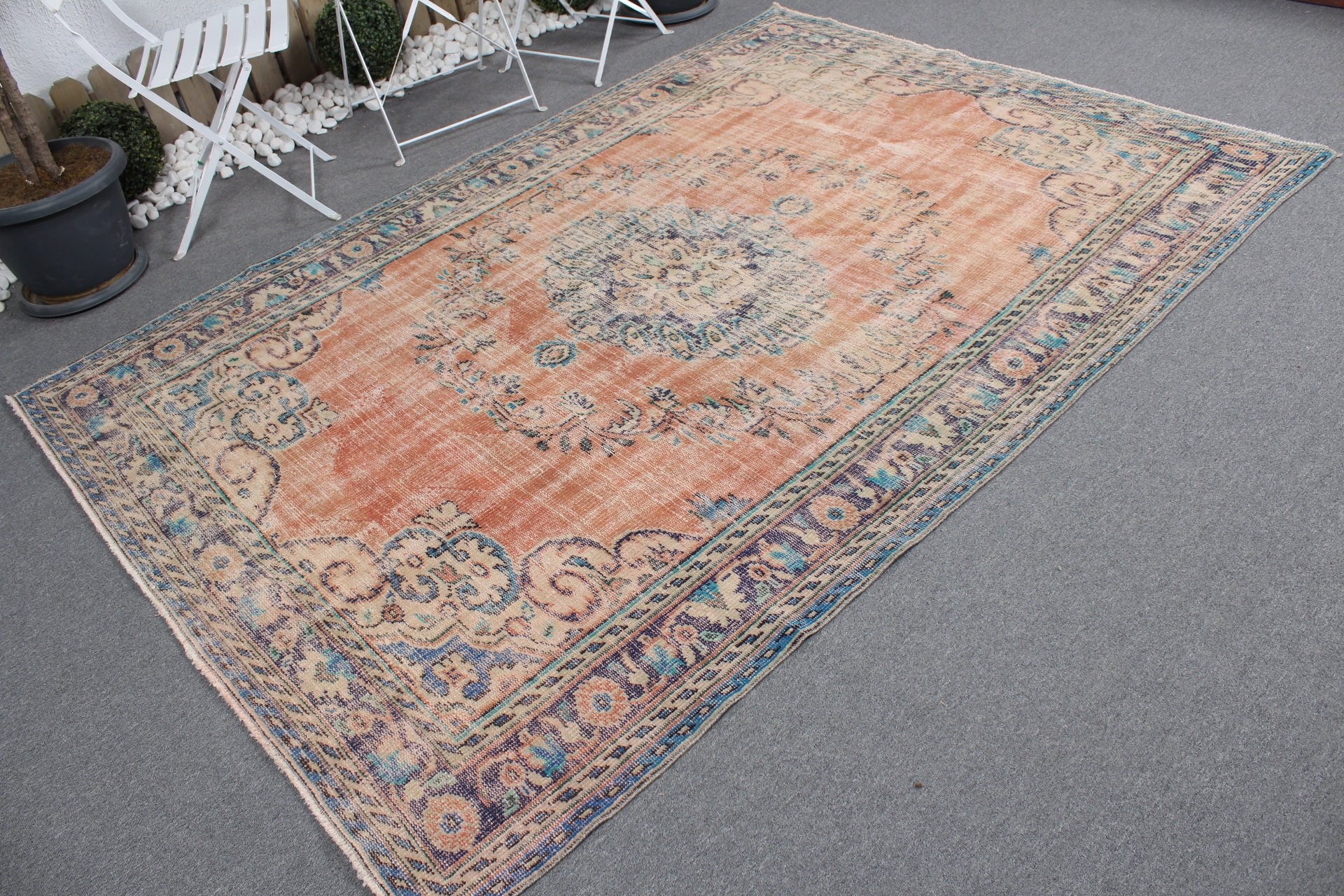 Turkish Rugs, Oriental Rug, 5.7x8.3 ft Large Rugs, Antique Rug, Orange Oushak Rug, Vintage Rugs, Dining Room Rug, Pale Rug, Living Room Rug