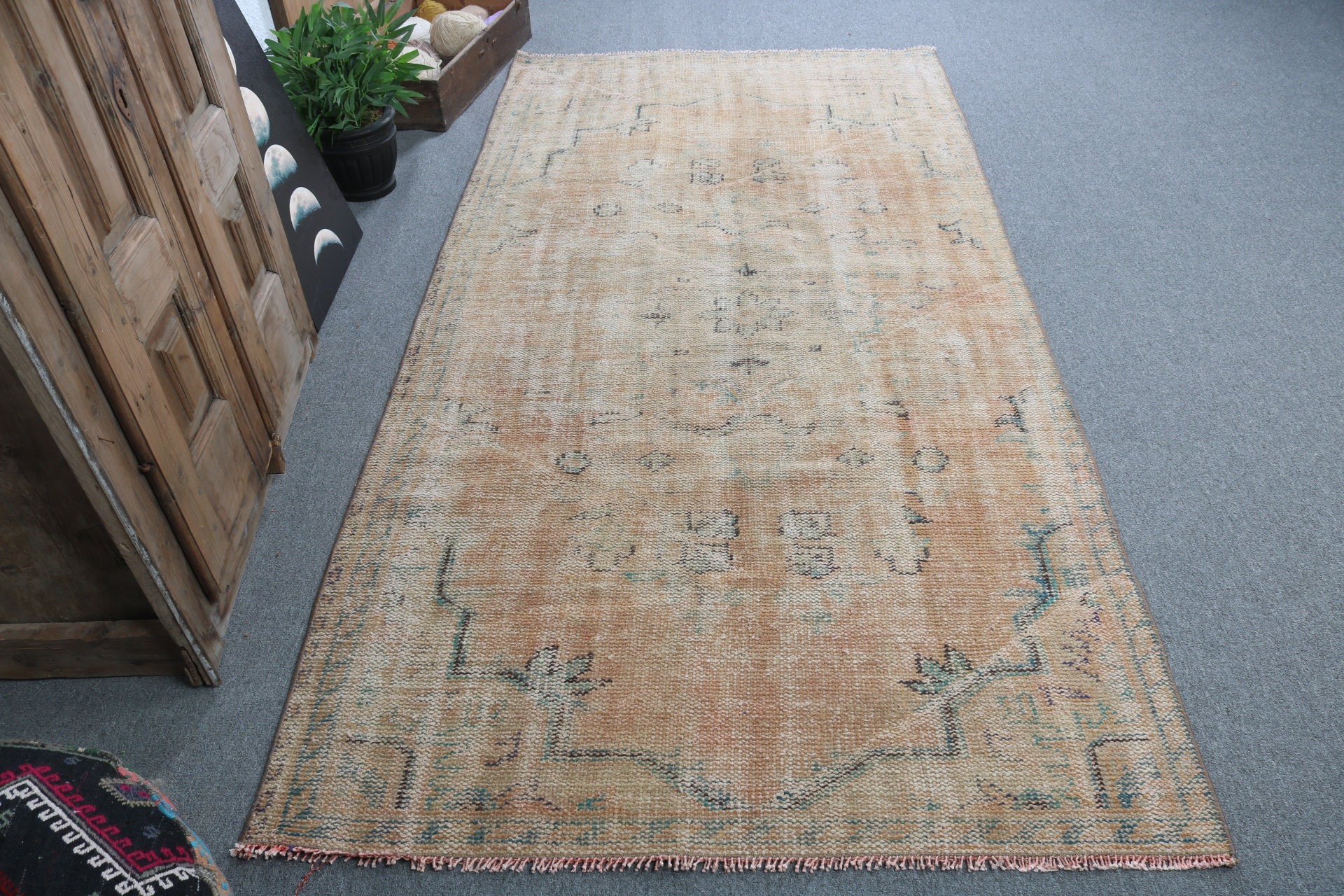 Boho Halı, Sanatsal Halı, Turuncu Geometrik Halılar, Yer Halıları, Türk Halısı, Vintage Halılar, 4,2x8,6 ft Alan Halısı, Çocuk Halısı, Oryantal Halılar