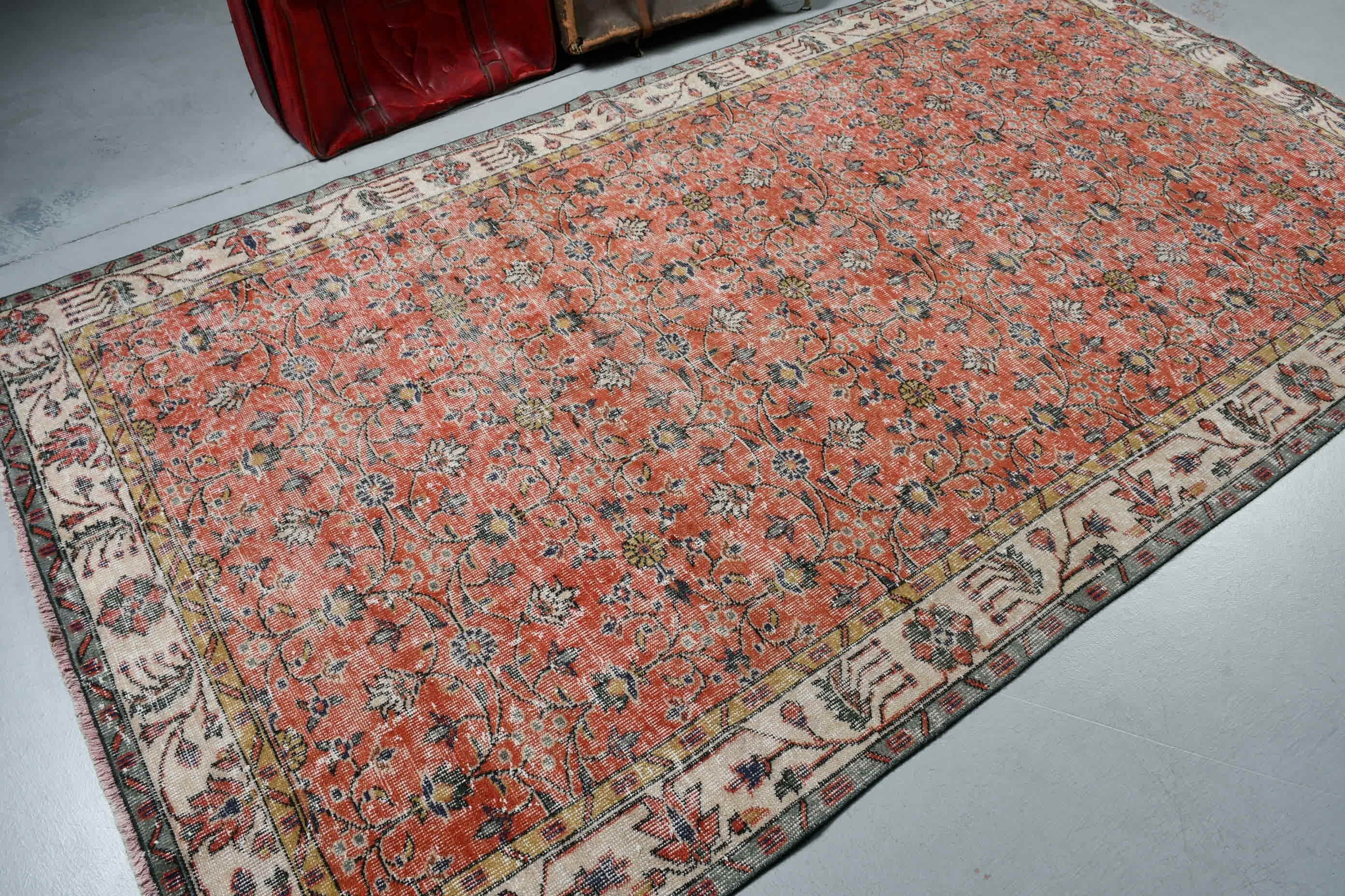 Home Decor Rug, Dining Room Rugs, Custom Rug, Vintage Rug, Turkish Rug, 5.2x9.5 ft Large Rug, Red Bedroom Rug, Antique Rug, Rugs for Salon