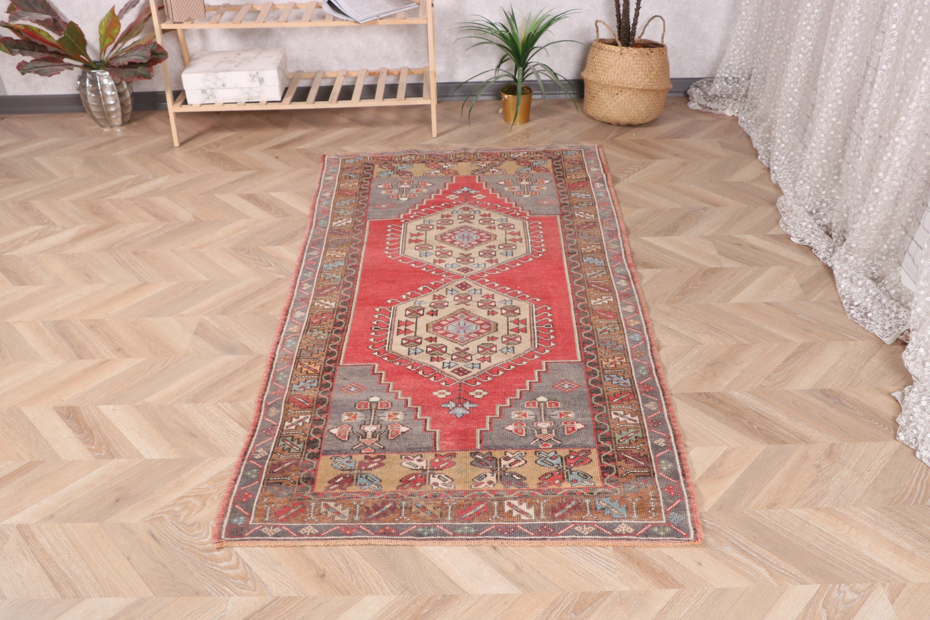 Dekoratif Halılar, Yün Halı, Kırmızı Ev Dekor Halısı, 3,3x6,2 ft Vurgulu Halılar, Geometrik Halılar, Türk Halısı, Çocuk Halısı, Vintage Halı, Sanatsal Halı