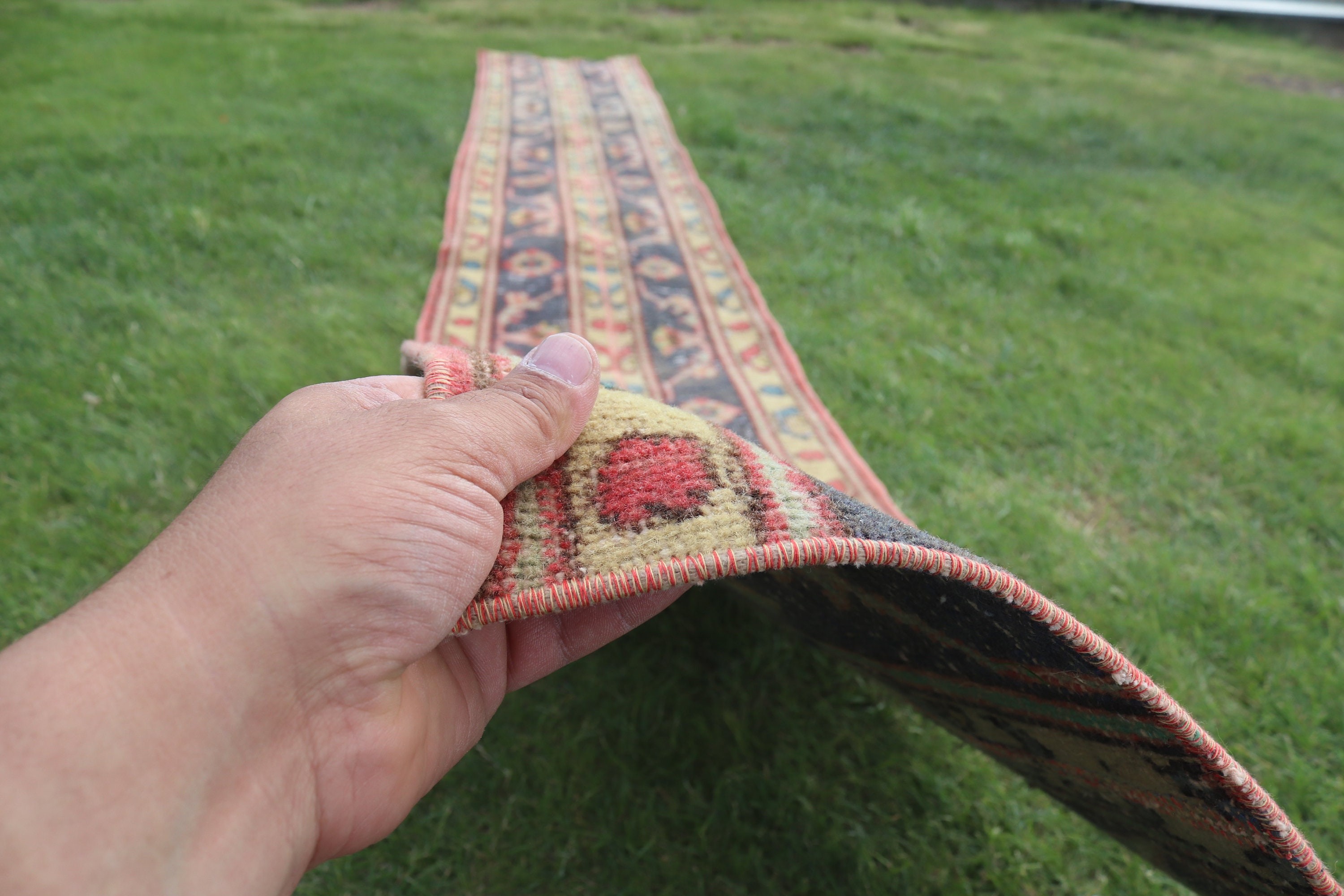 Türk Halısı, Vintage Halı, 1.6x10.7 ft Runner Halısı, Lüks Halılar, Ofis Halısı, Vintage Runner Halıları, Mutfak Halısı, Sarı Açıklama Halısı