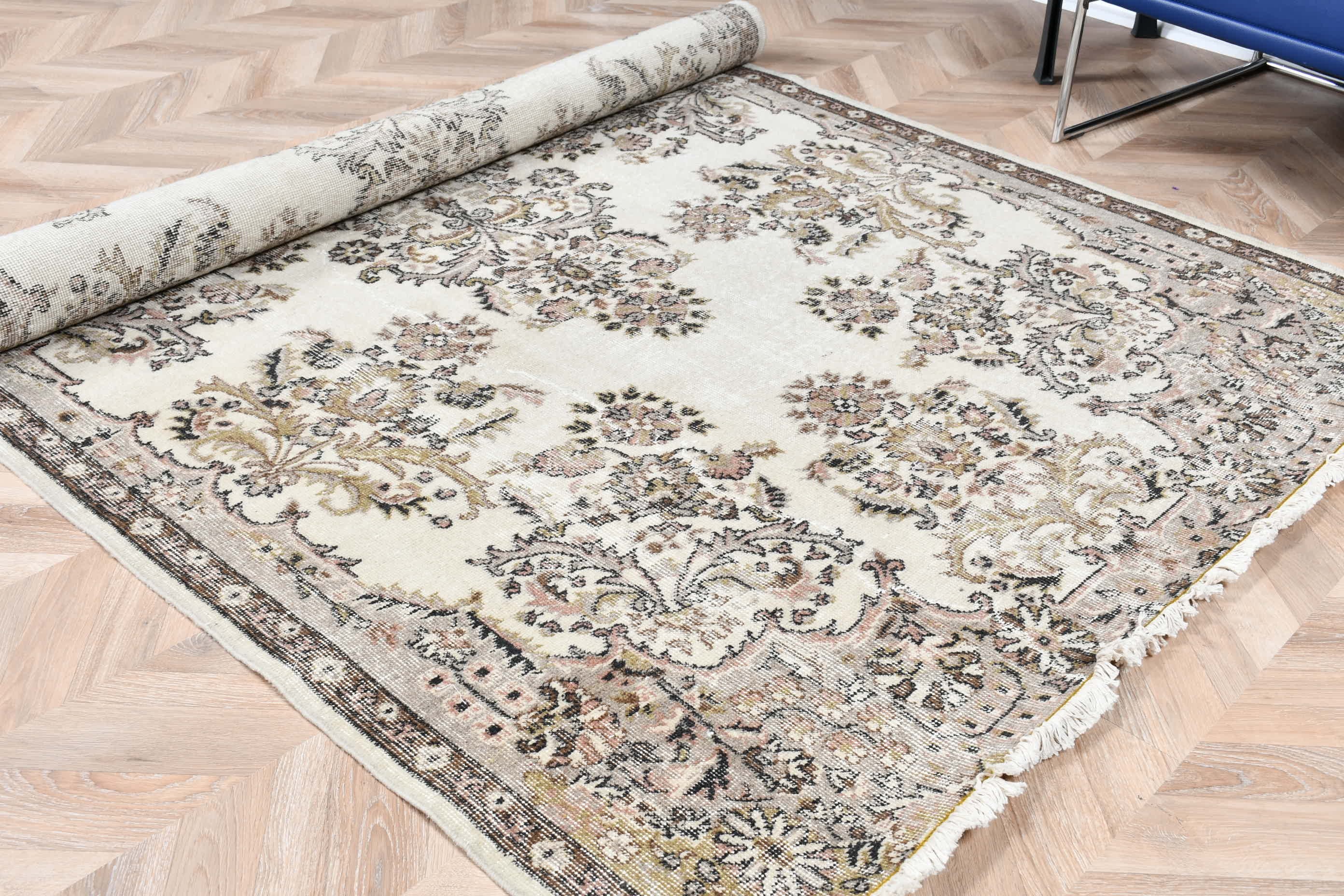 Vintage Halı, Oushak Halı, Salon Halısı, Oturma Odası Halıları, Türk Halısı, 5.4x8.7 ft Büyük Halılar, Yatak Odası Halısı, Bej Soğuk Halı, Fas Halısı