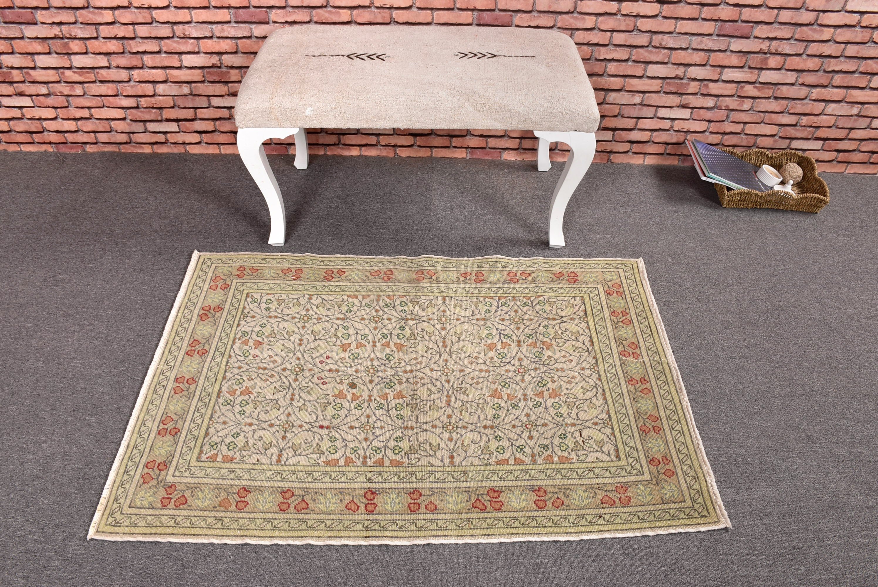 Vintage Halılar, 2.8x4.1 ft Küçük Halılar, Yeşil Ev Dekorasyonu Halıları, Boho Halı, Mutfak Halıları, Duvara Asılı Halılar, Türk Halısı, Geometrik Halılar