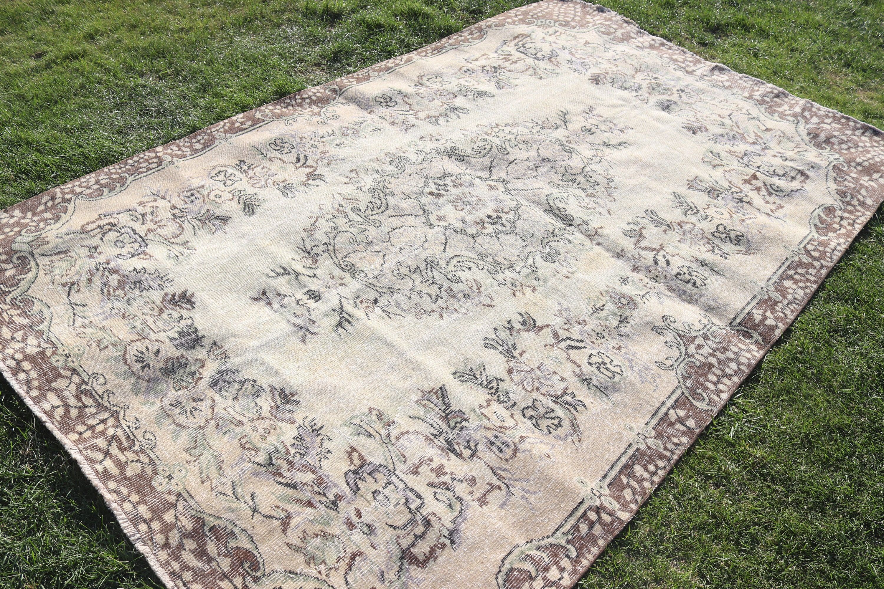 Yer Halısı, Yatak Odası Halısı, Vintage Halılar, Bej Antika Halı, Büyük Vintage Halı, Estetik Halı, Lüks Halı, 5.7x9.2 ft Büyük Halı, Türk Halıları