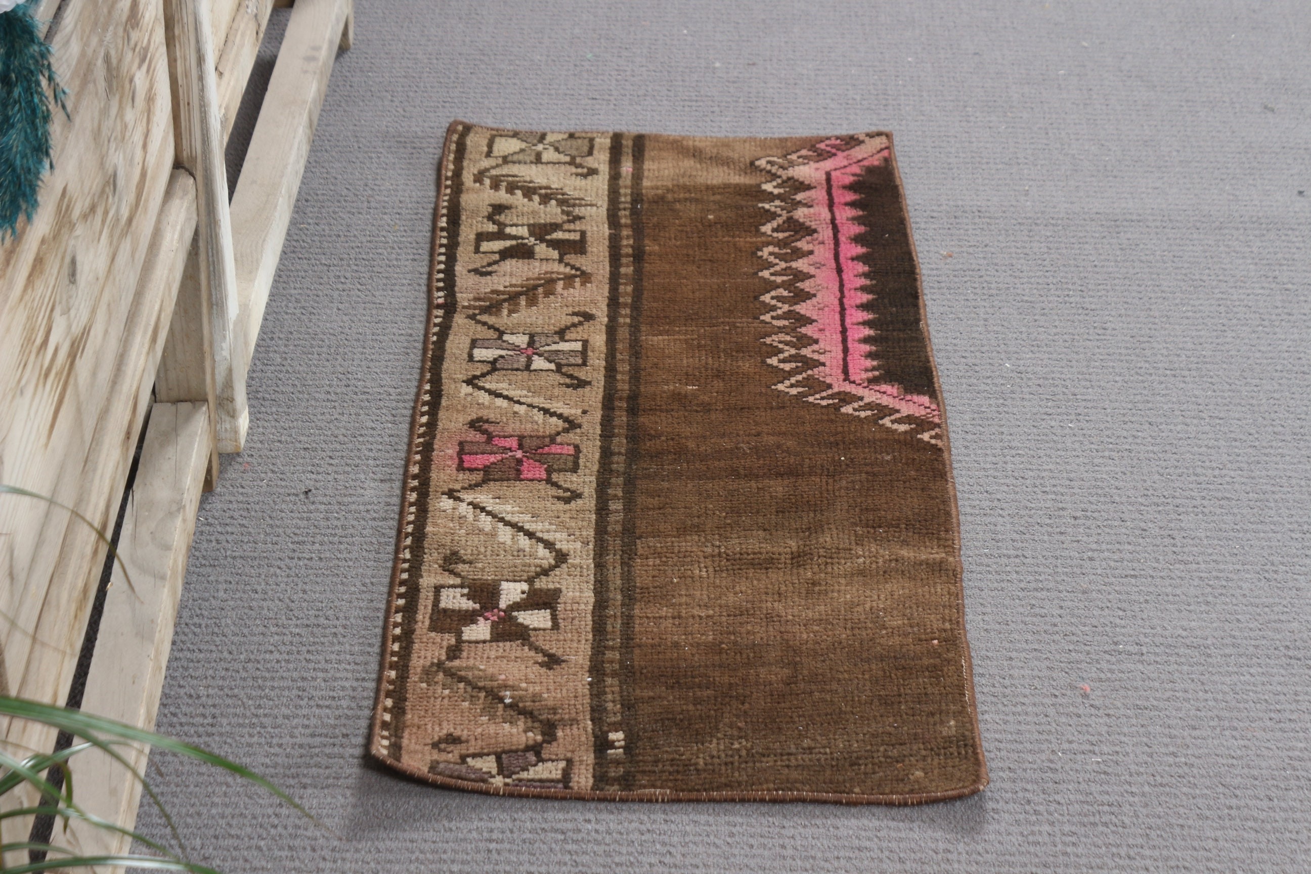 Bedroom Rugs, Brown  1.5x3.2 ft Small Rugs, Vintage Rug, Kitchen Rug, Cool Rug, Rugs for Car Mat, Turkish Rug, Bathroom Rug