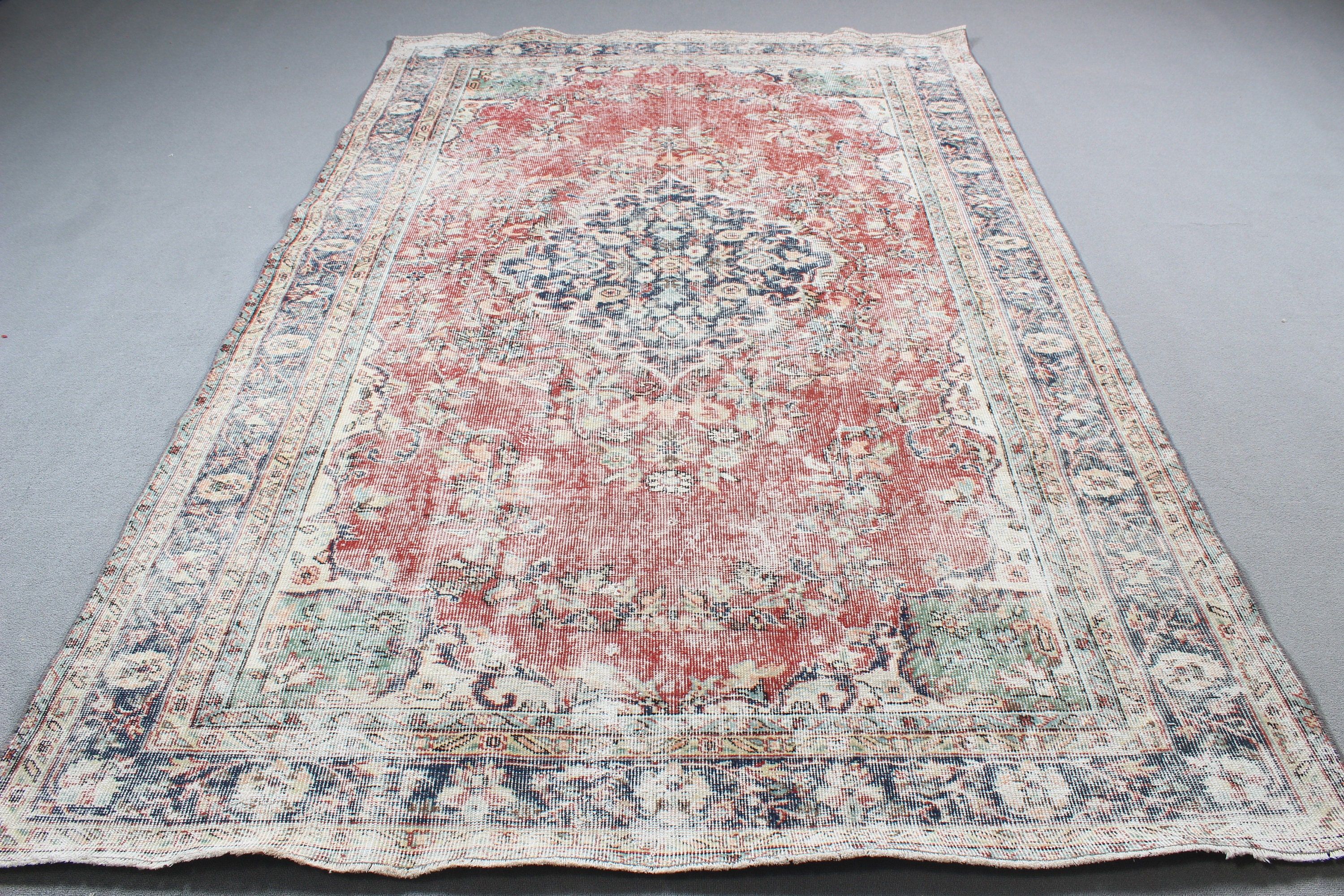 6x9.3 ft Large Rugs, Geometric Rug, Vintage Rugs, Red Antique Rugs, Rugs for Salon, Salon Rug, Large Vintage Rug, Turkish Rug, Floor Rug