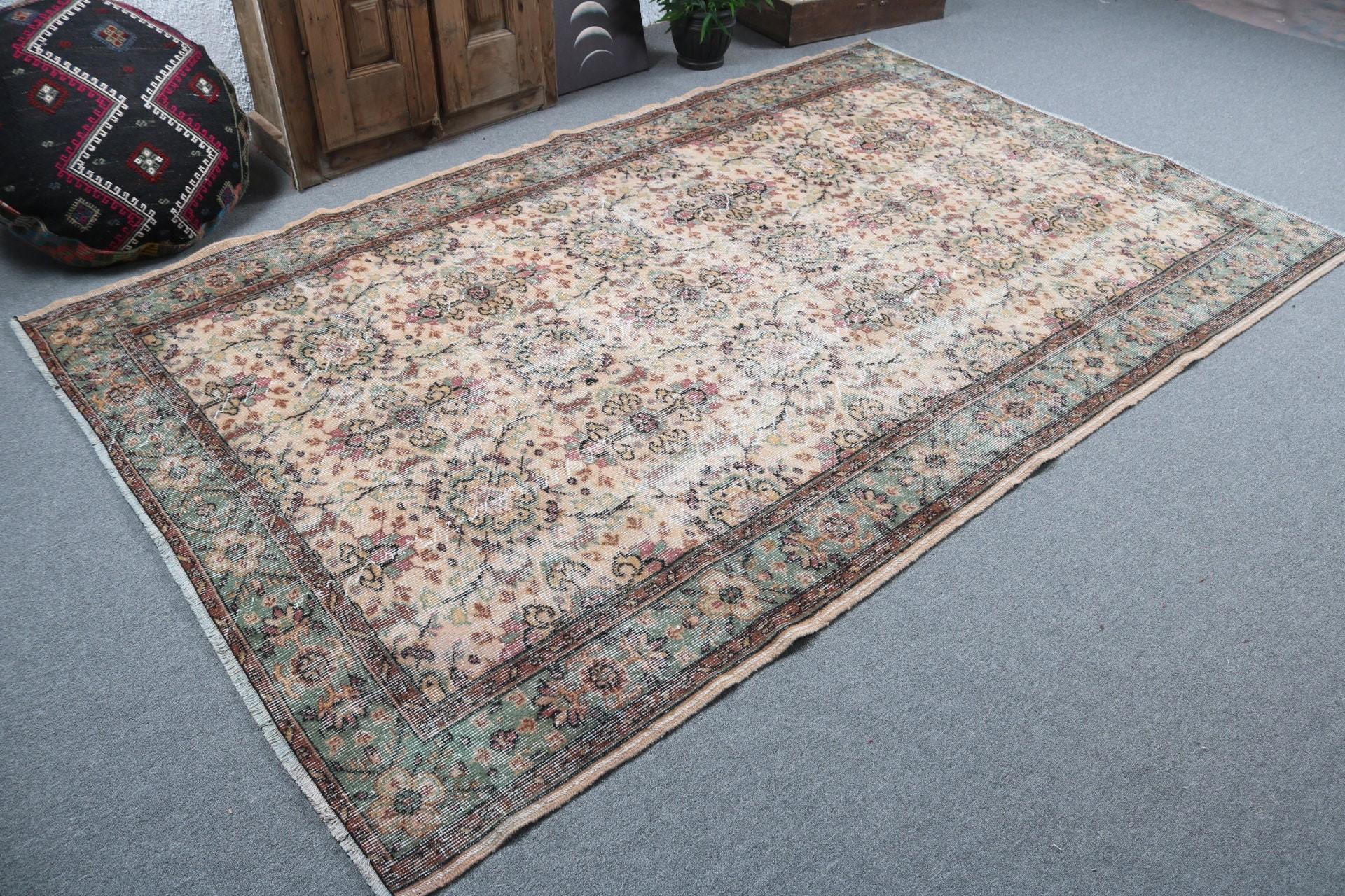 Türk Halıları, Vintage Halı, Aztek Halıları, Antik Halı, 5,8x9,2 ft Büyük Halılar, Kahverengi Anadolu Halıları, Büyük Oushak Halısı, Fas Halısı, Salon Halıları