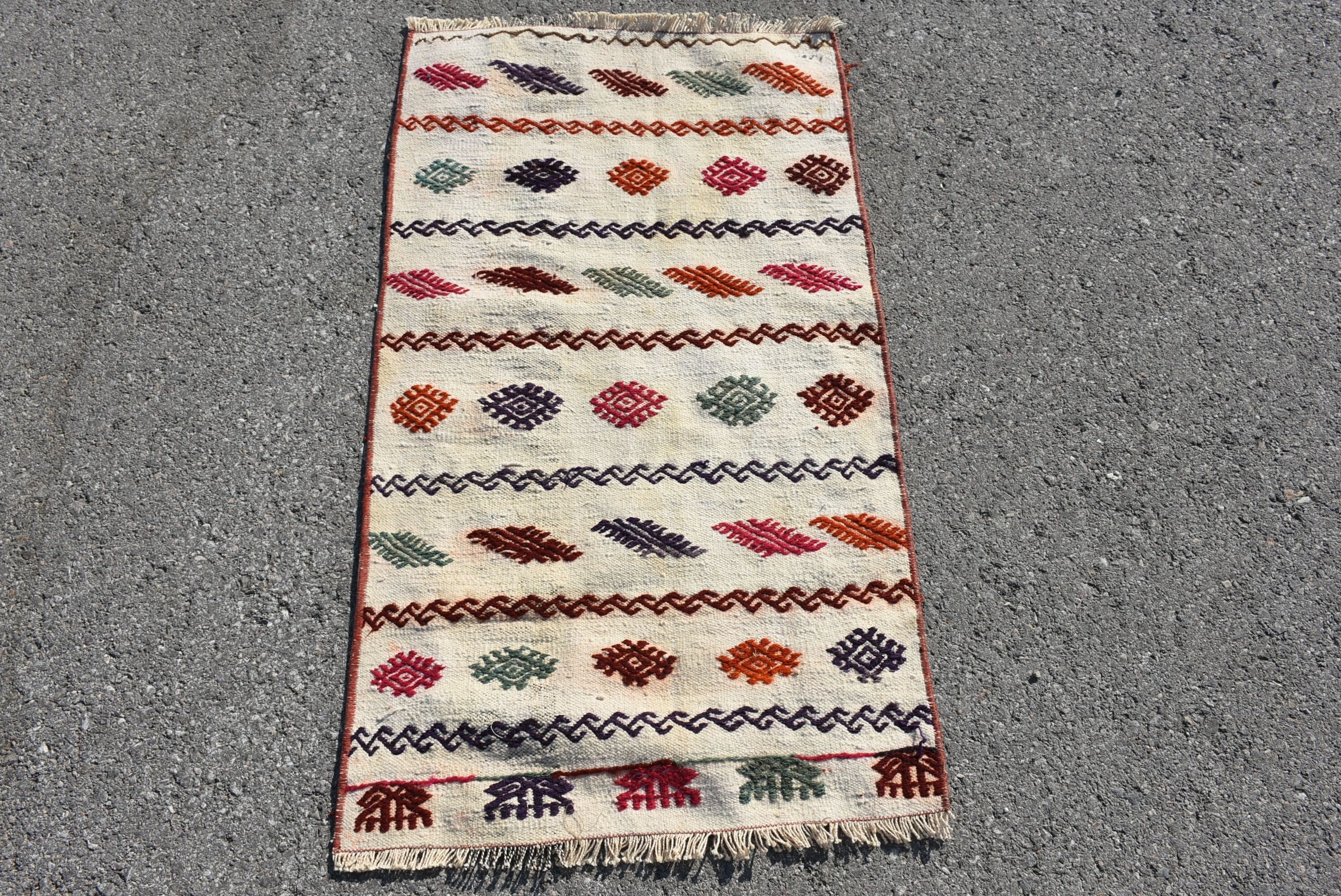 Banyo Kilim, Anadolu Kilim, 62x107 cm Küçük Kilim, Ev Kilim, Yatak odası Kilim, Banyo Kilim, Nostaljik Kilim, Turuncu Antik Kilim