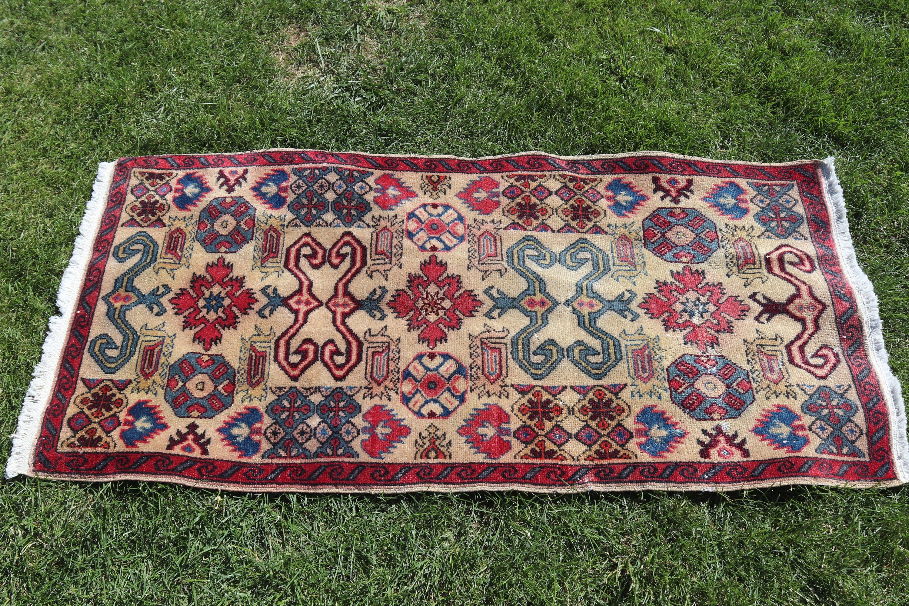 Vintage Halılar, Bej Ev Dekorasyonu Halıları, Türk Halısı, Mutfak Halıları, Kabile Halısı, 2.1x4.1 ft Küçük Halı, Banyo Halısı, Oryantal Halılar