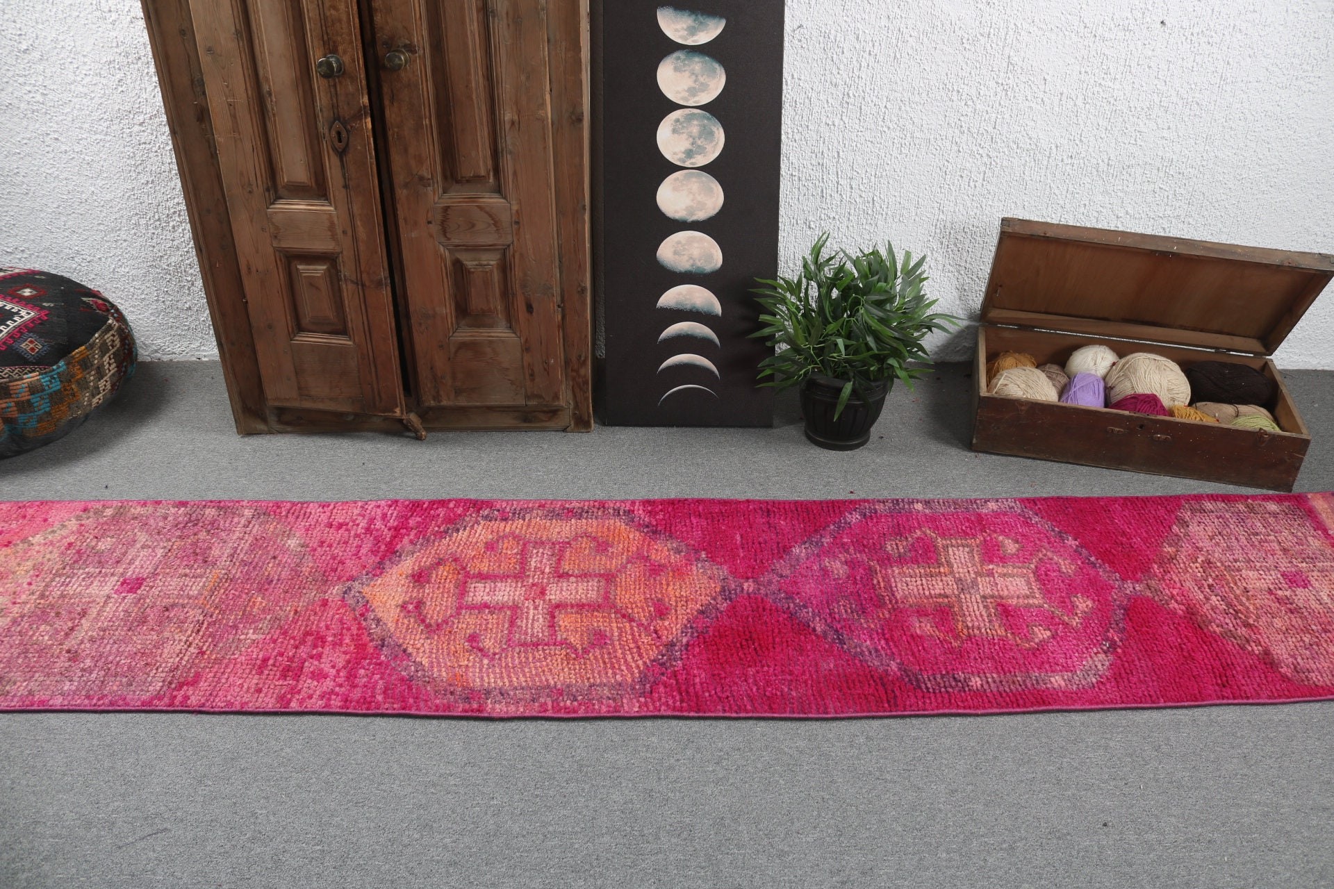 Stair Rugs, Turkish Rug, Floor Rug, Pink Kitchen Rug, Cool Rugs, Oushak Rugs, 2.1x10.5 ft Runner Rug, Vintage Rugs, Long Runner Rugs