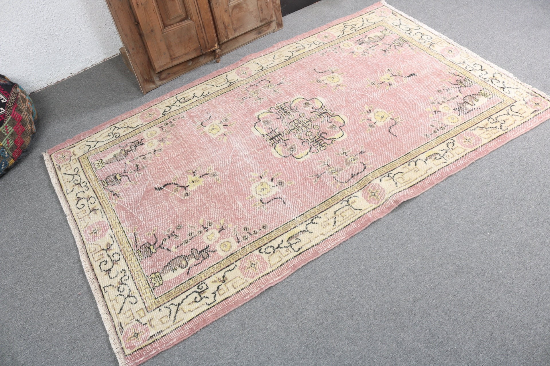 3,8x6,4 ft Alan Halıları, Türk Halısı, Boho Halısı, Etnik Halılar, Pembe Antika Halı, Vintage Halılar, Nötr Halılar, Yemek Odası Halıları, Zemin Halıları