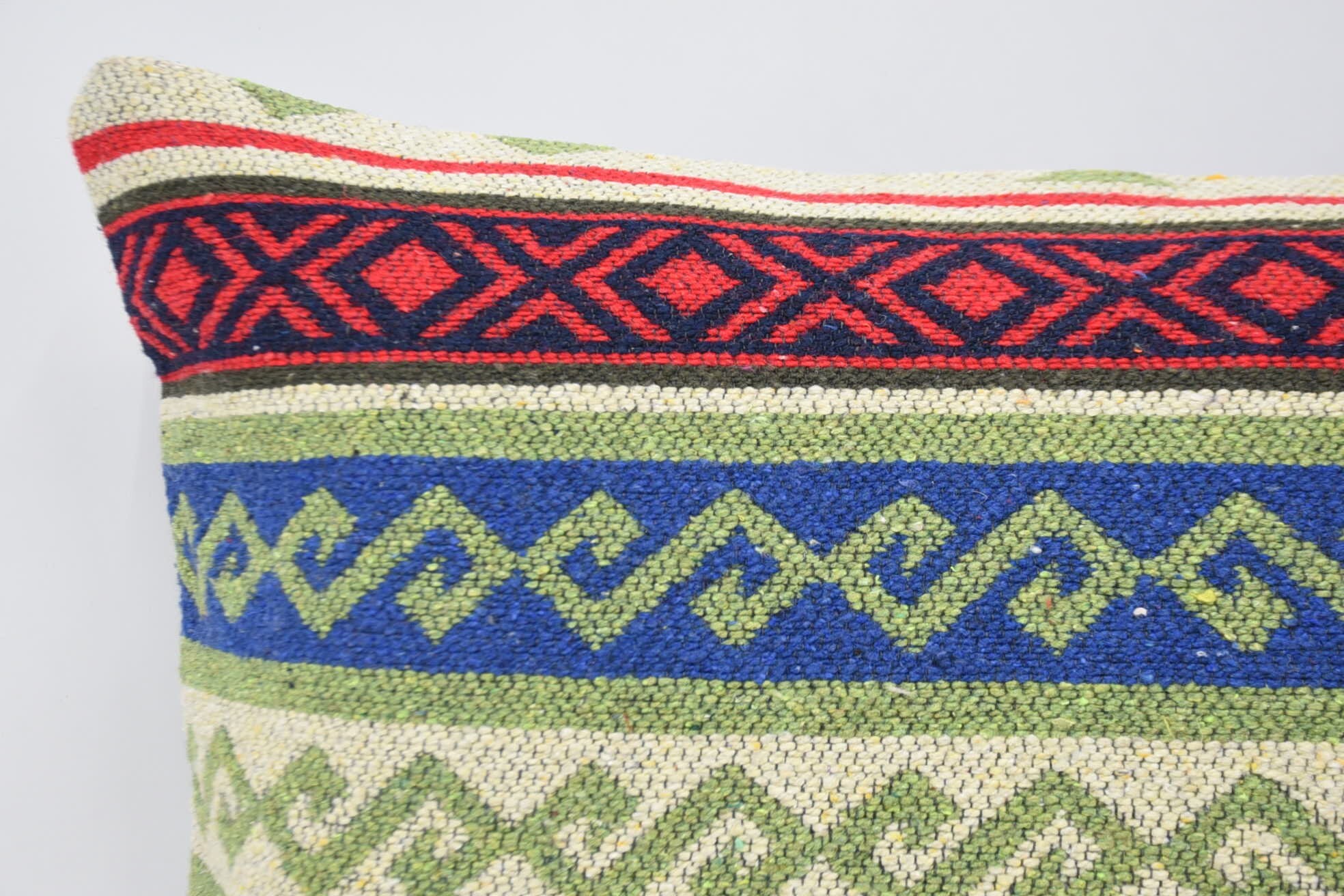 Natural Pillow, Kilim Pillow, 16"x24" Green Pillow Sham, Patio Cushion Cover, Neutral Cushion Cover, Throw Kilim Pillow, Boho Pillow