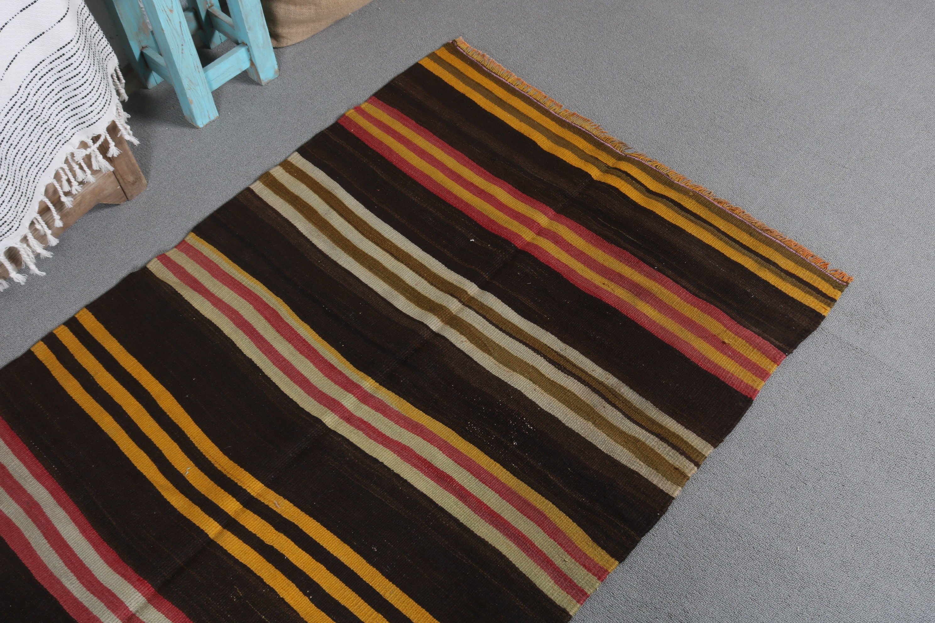 Cute Rug, Turkish Rugs, 3x6 ft Accent Rug, Antique Rug, Nursery Rug, Kilim, Anatolian Rug, Brown Antique Rugs, Vintage Rugs, Bedroom Rugs