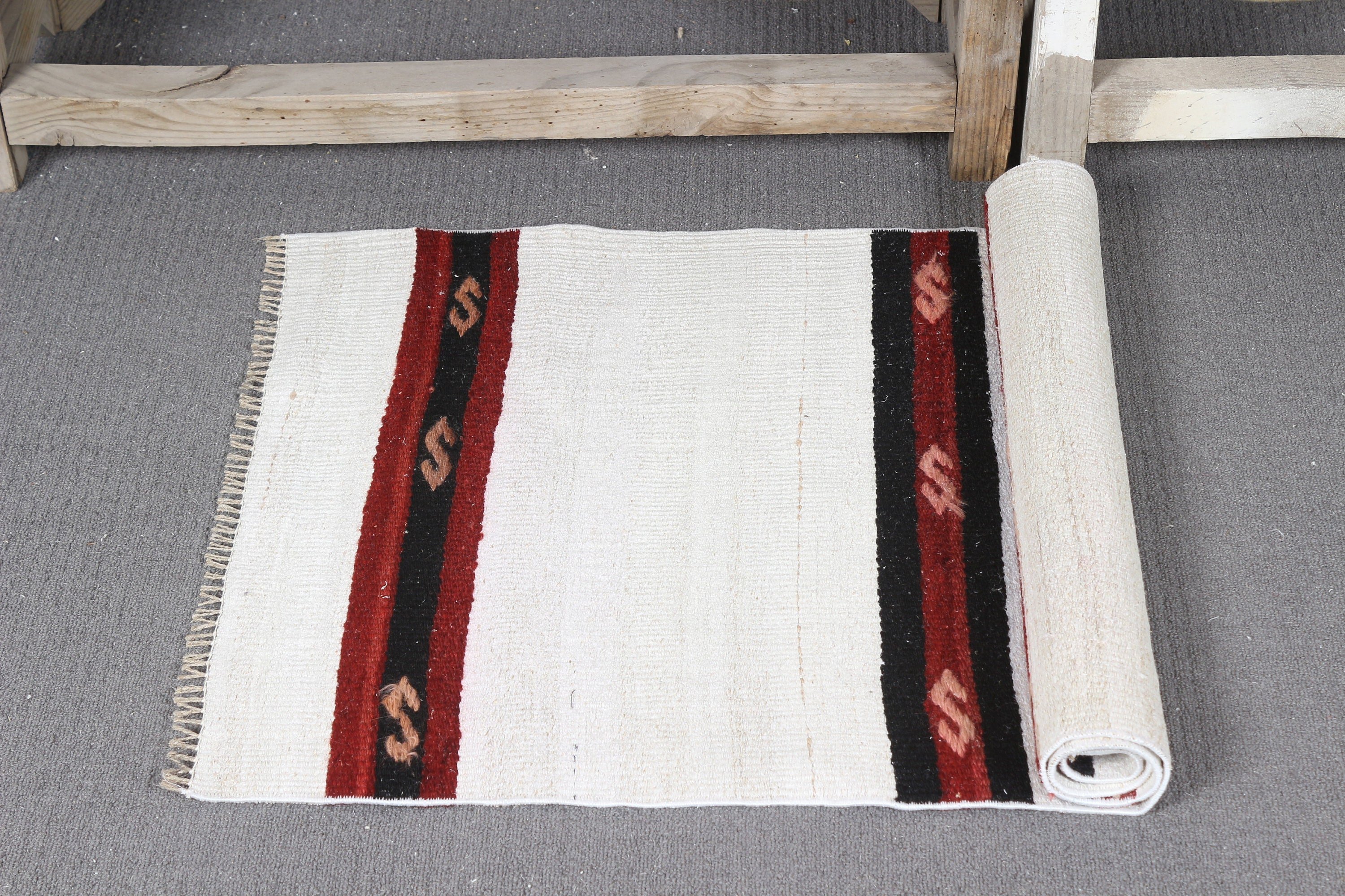 Turkish Rug, Antique Rug, 1.8x3.7 ft Small Rug, White Oriental Rugs, Nursery Rugs, Floor Rug, Rugs for Bath, Vintage Rug, Kitchen Rug