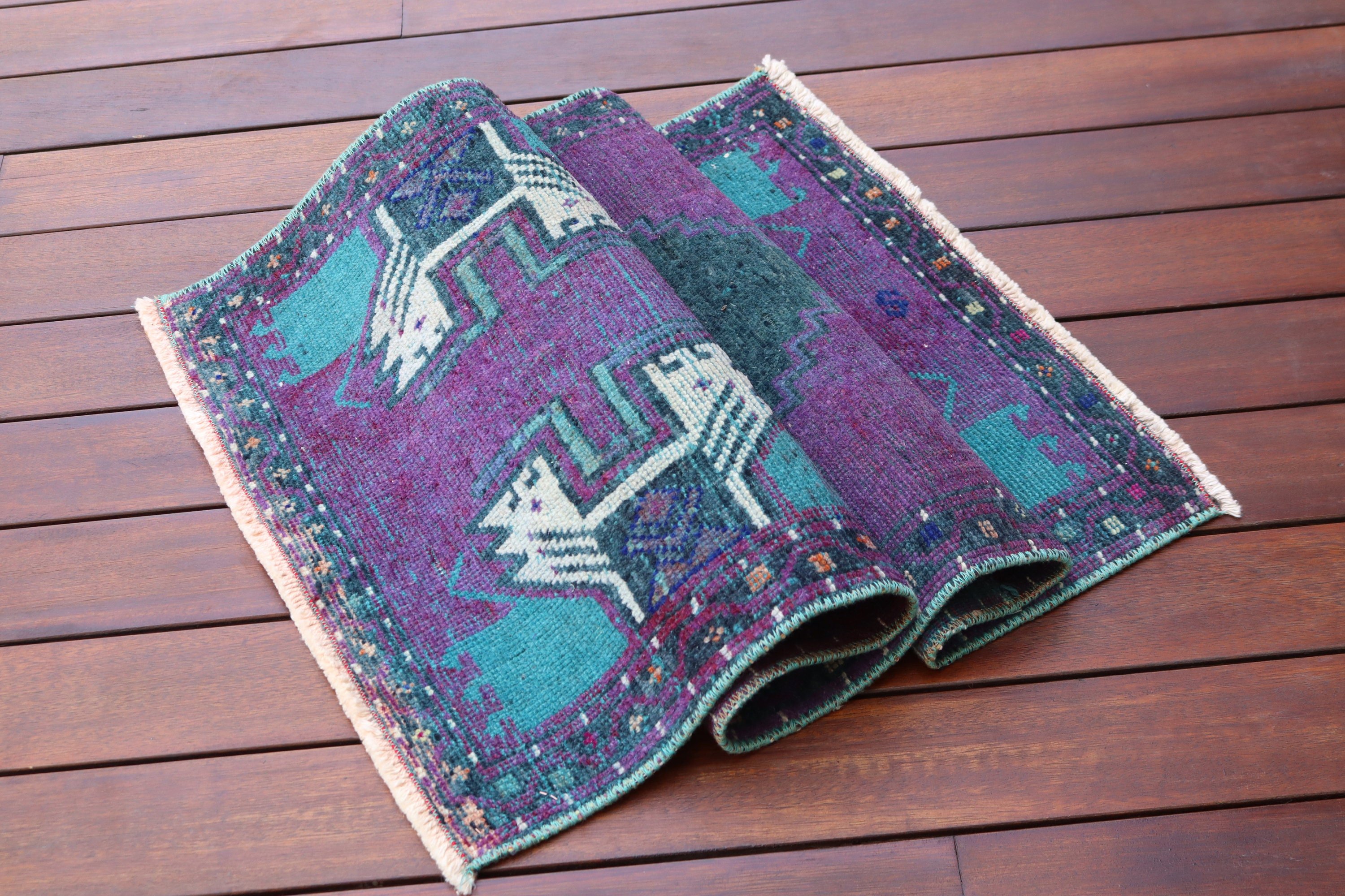 Purple  1.7x3.7 ft Small Rugs, Handwoven Rug, Door Mat Rug, Bath Rug, Turkish Rug, Office Rug, Geometric Rugs, Vintage Rugs