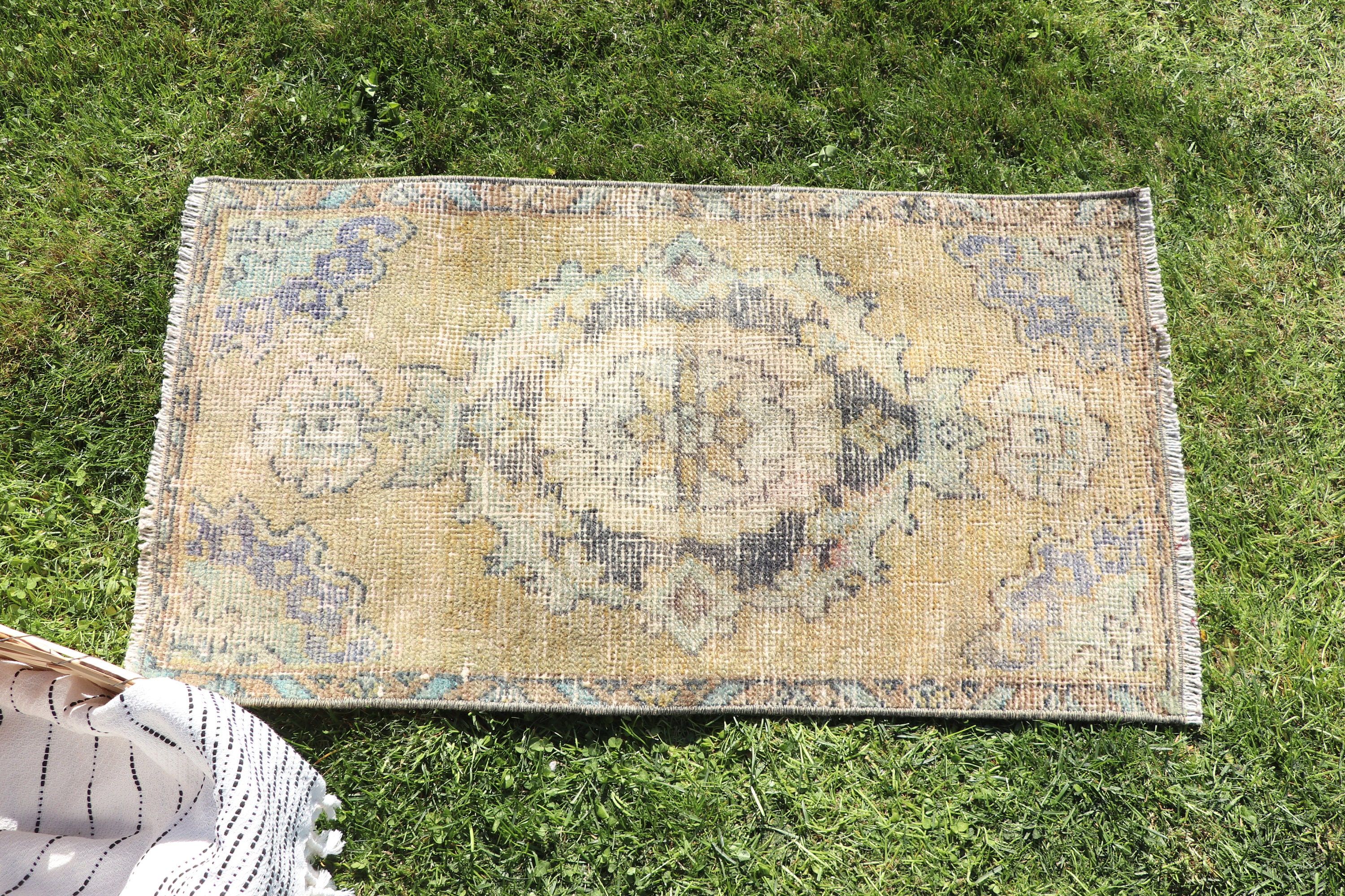 Mutfak Halıları, Sarı Fas Halısı, Açıklama Halısı, Küçük Boho Halıları, Türk Halıları, Vintage Halı, 1.4x2.6 ft Küçük Halılar