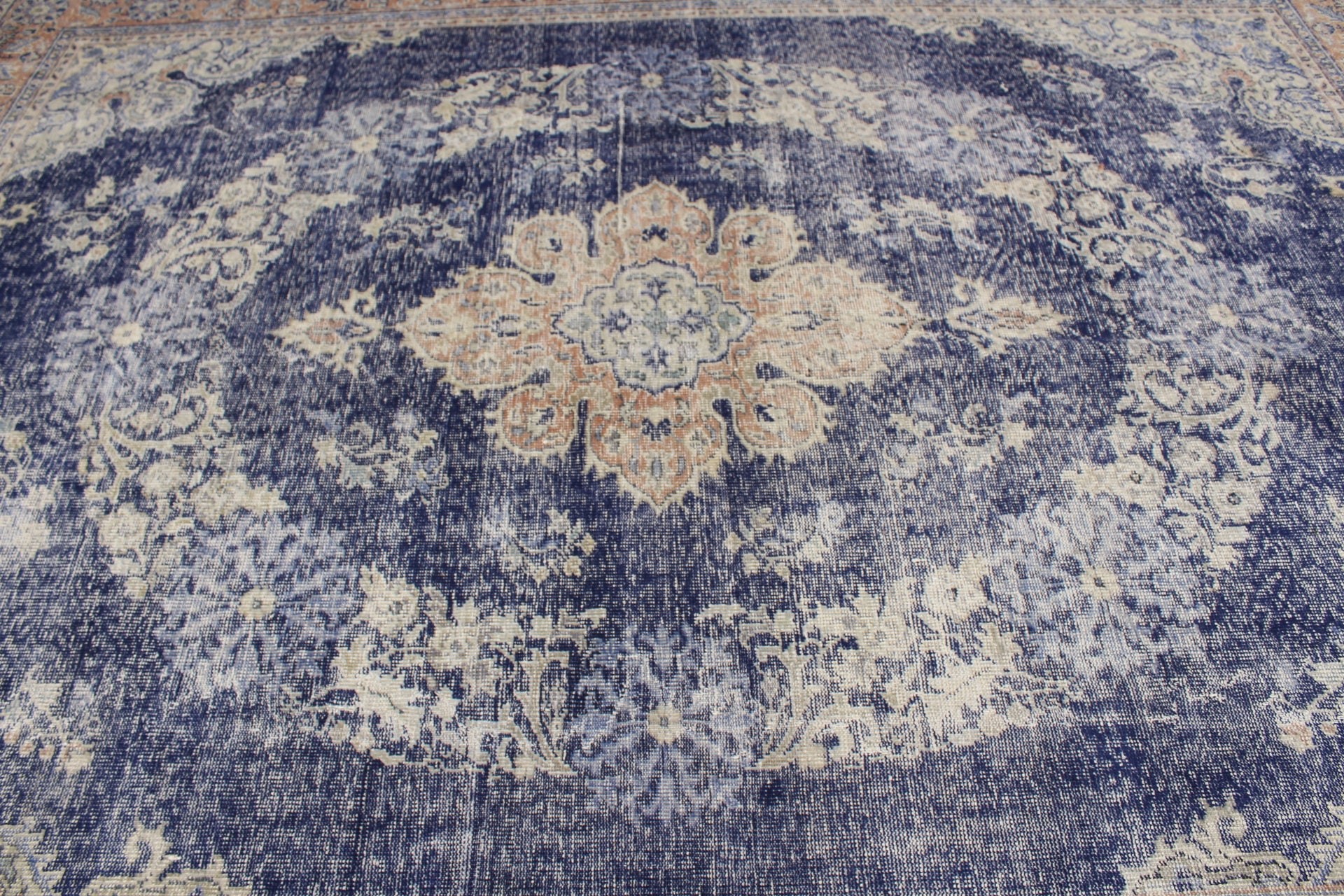 Living Room Rugs, Turkish Rug, Vintage Rug, Muted Rugs, Blue Oriental Rug, Salon Rug, 8.1x10.8 ft Oversize Rug, Kitchen Rug