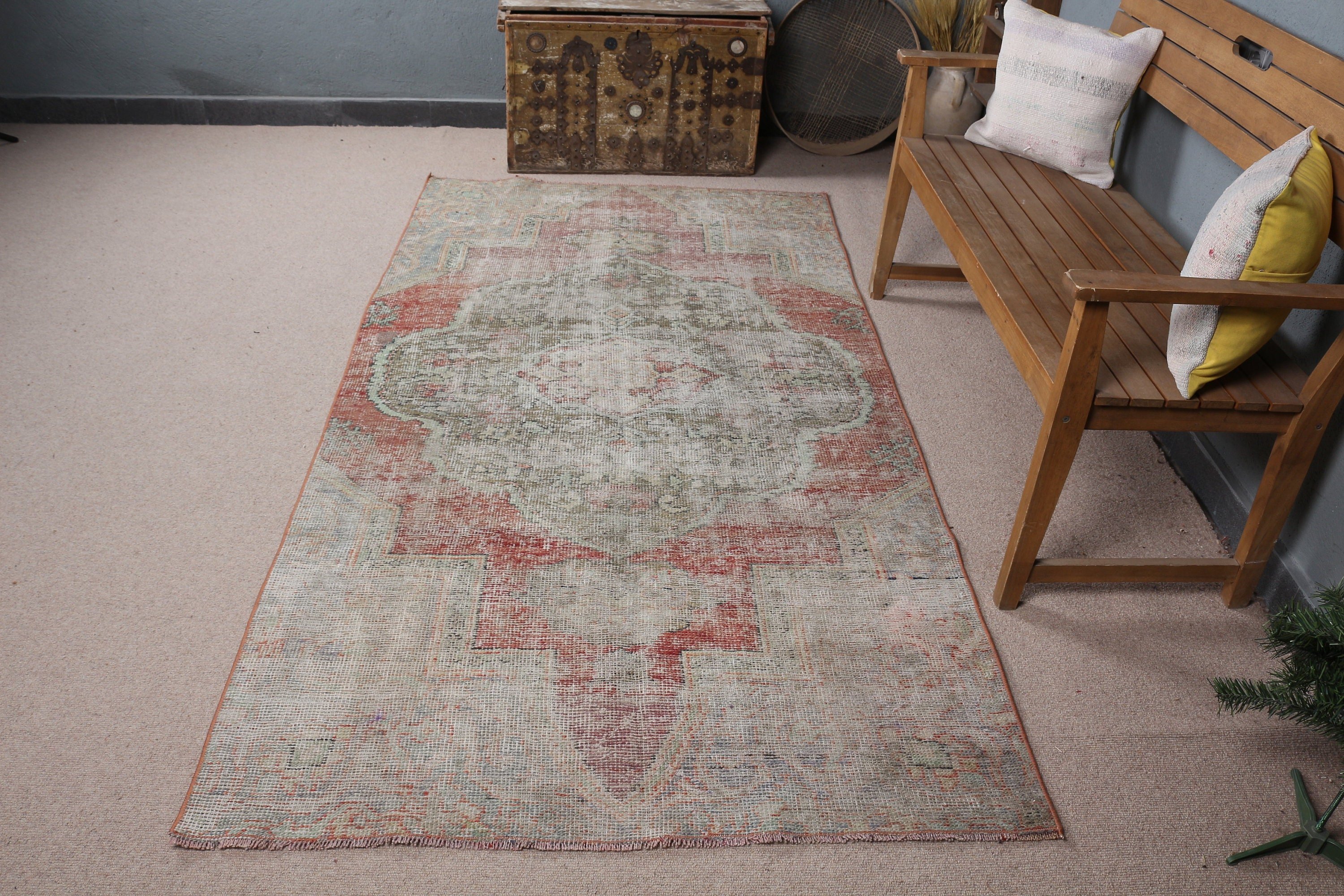 Distressed Rug, Dining Room Rug, Green Oriental Rugs, Anatolian Rugs, Floor Rug, Nursery Rugs, Vintage Rug, Turkish Rugs, 4.1x8 ft Area Rug