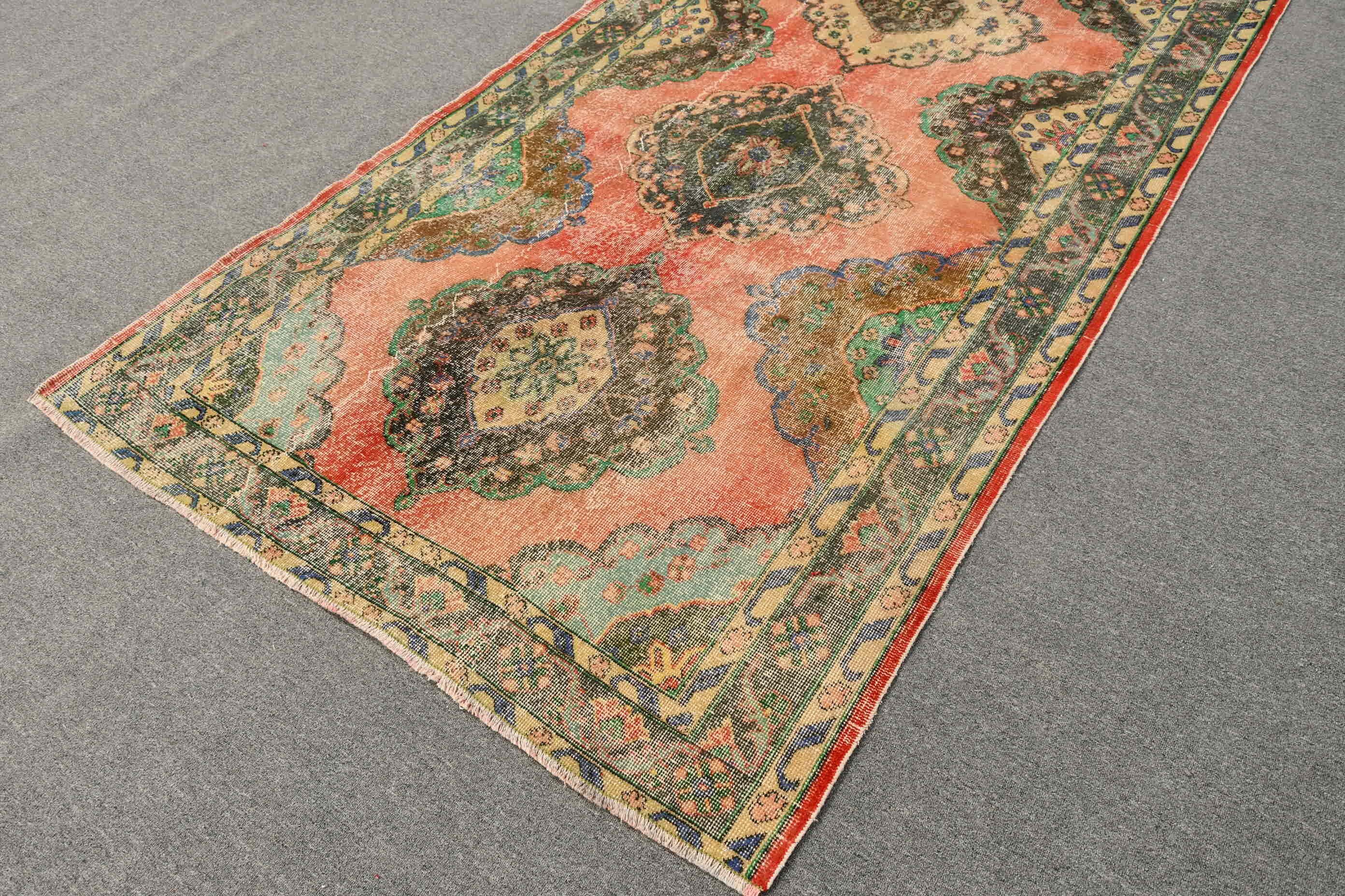 4.8x12.6 ft Runner Rug, Hallway Rug, Kitchen Rug, Oushak Rug, Red Floor Rug, Oriental Rug, Rugs for Corridor, Vintage Rugs, Turkish Rug