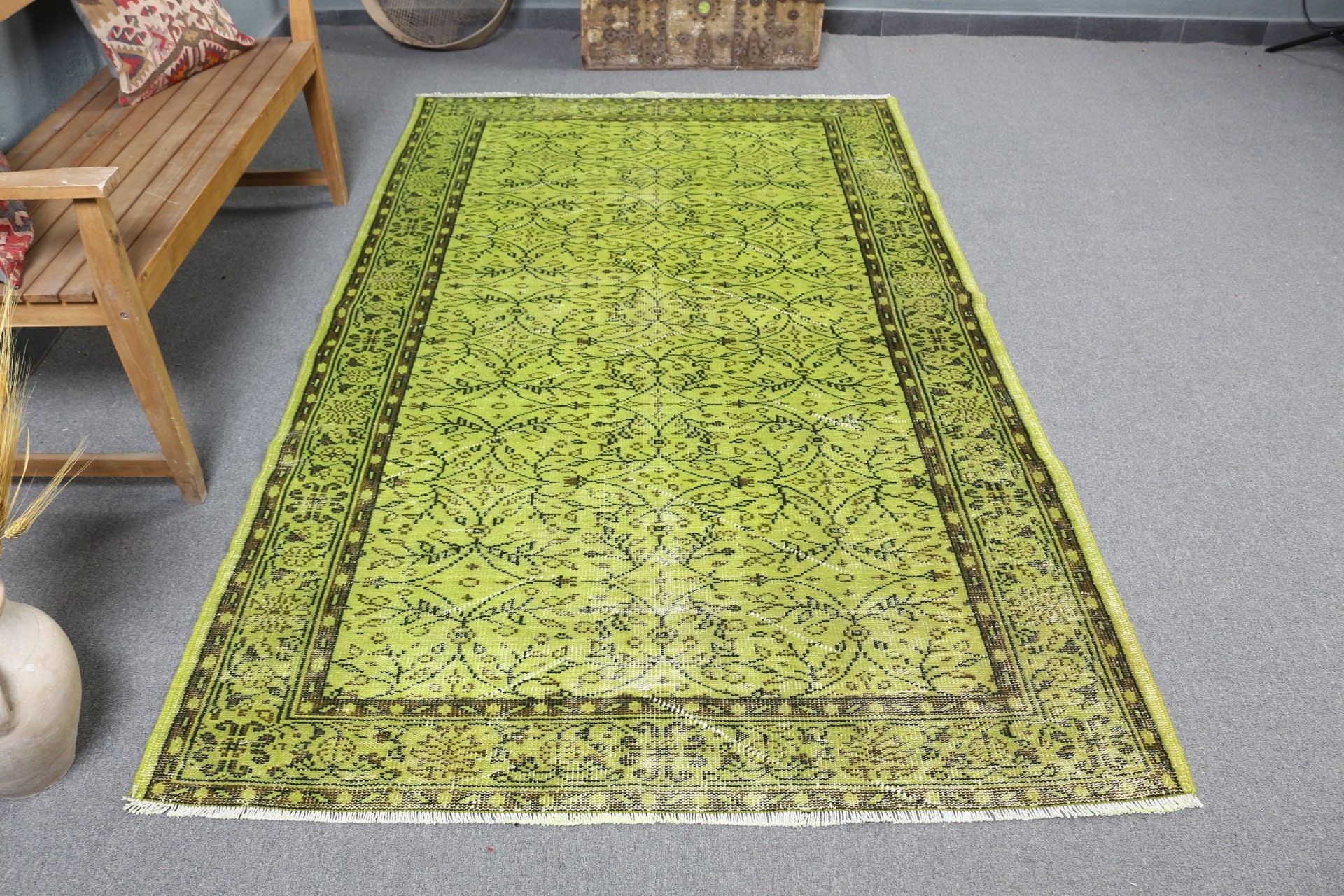 Salon Rugs, Oriental Rug, Green Anatolian Rug, Bedroom Rug, Rugs for Dining Room, Turkish Rug, 5x8.5 ft Large Rug, Cool Rug, Vintage Rugs