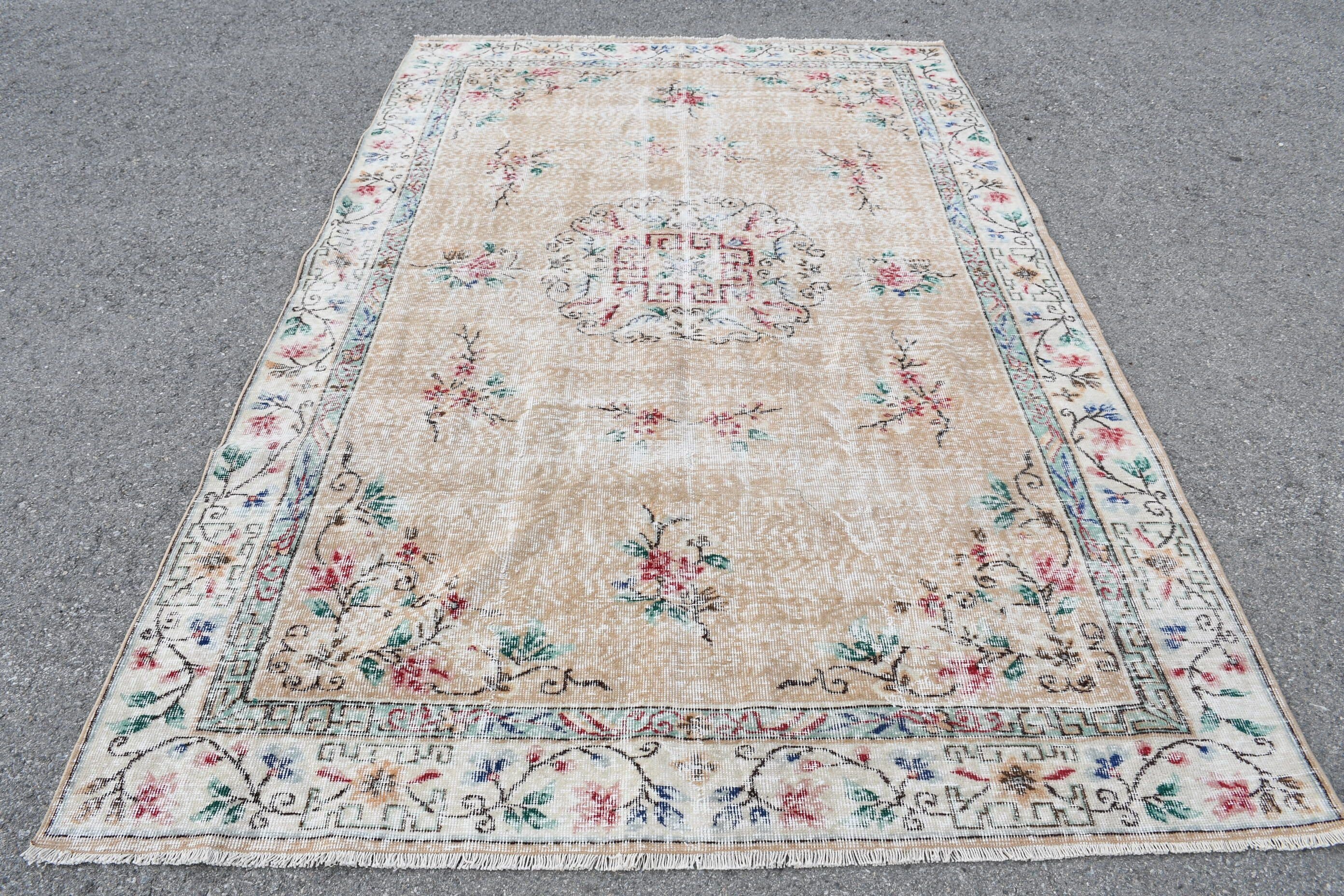 Vintage Halılar, Türk Halıları, 5.9x9.4 ft Büyük Halı, Yatak Odası Halısı, Kahverengi Havalı Halılar, Fas Halısı, Oturma Odası Halıları, Yemek Odası Halısı