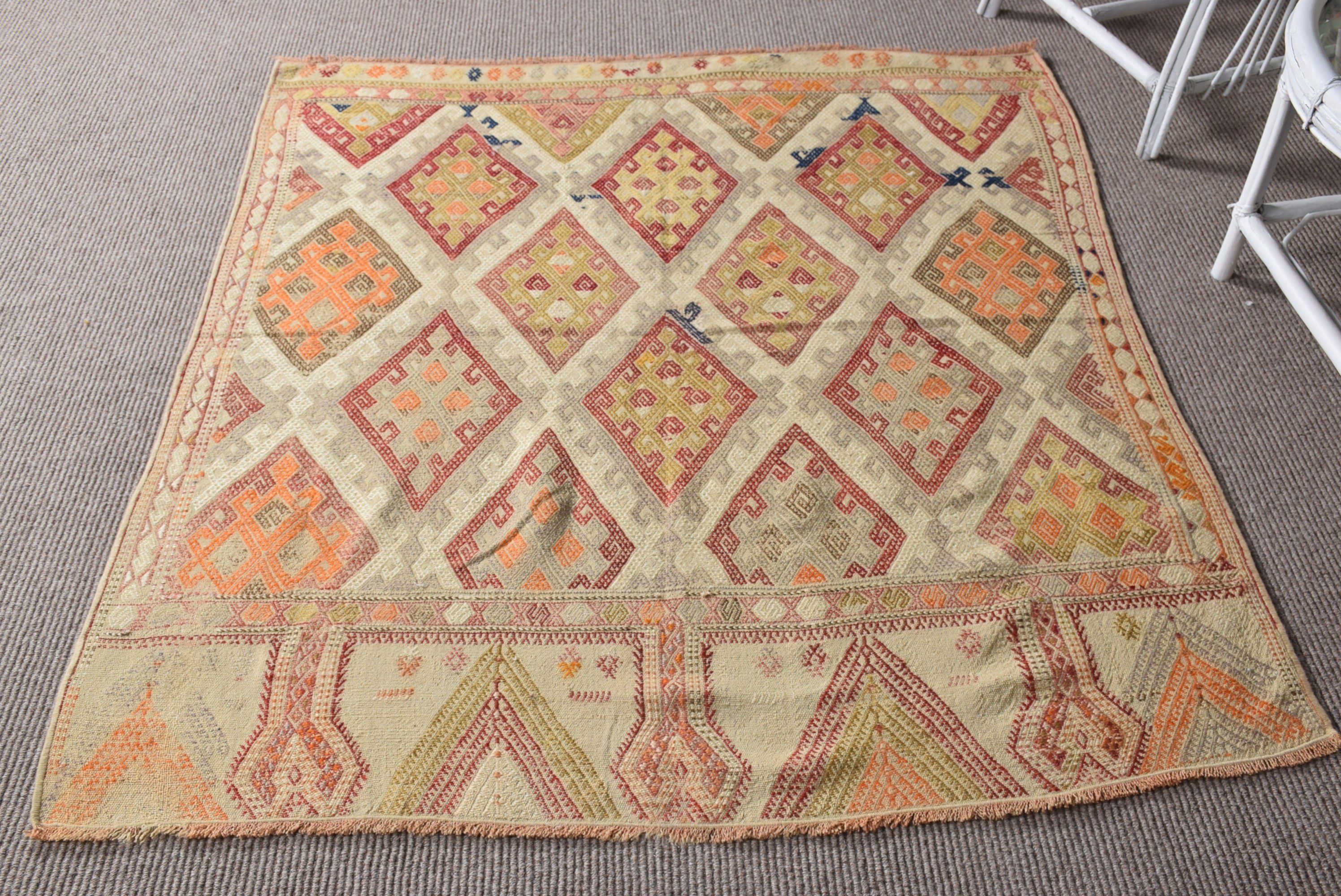 Mutfak Halıları, 4.4x5.2 ft Aksan Halıları, Ev Dekorasyonu Halısı, Türk Halıları, Anadolu Halısı, Yatak Odası Halısı, Vintage Halılar, Kilim, Gökkuşağı Yün Halısı