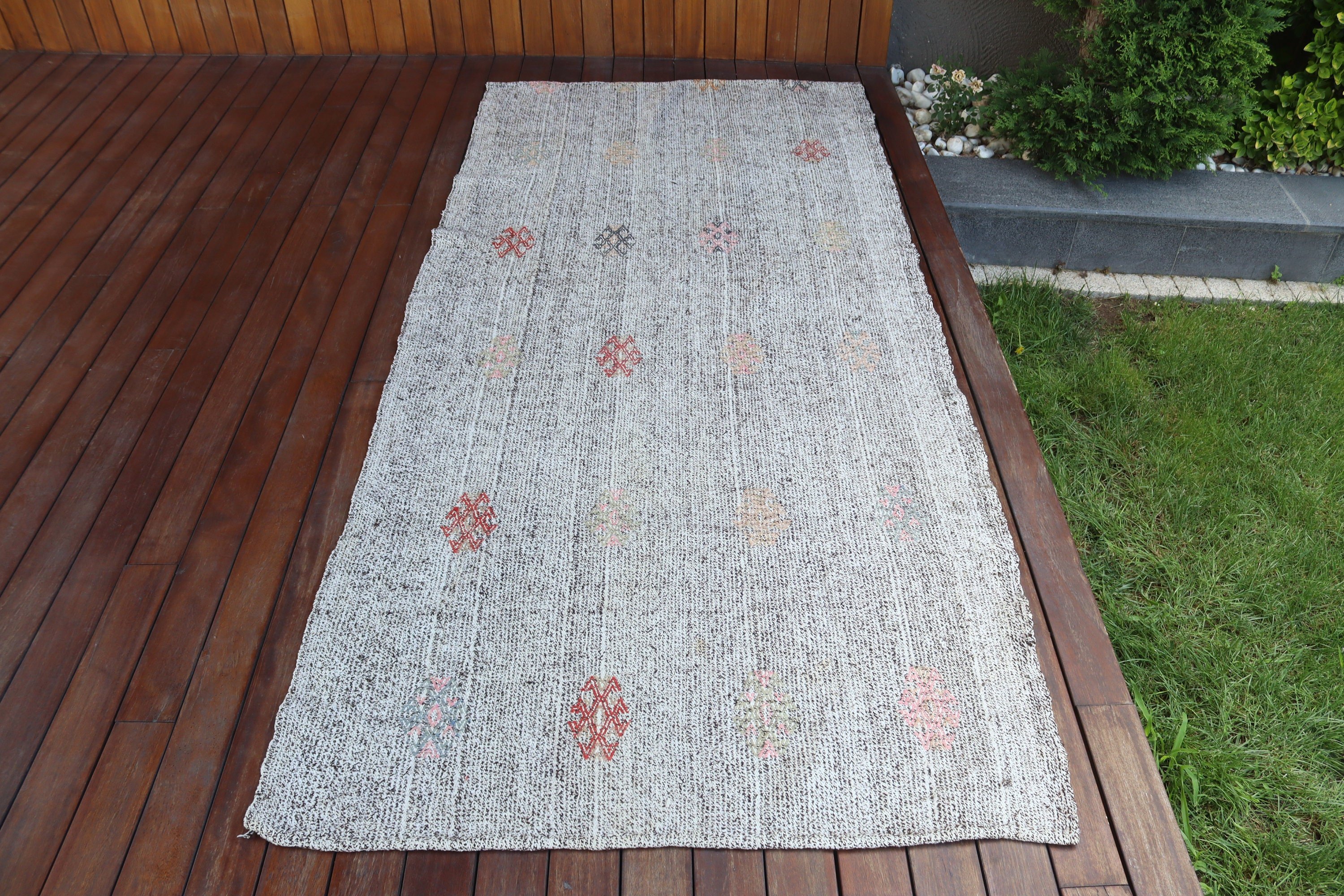 Boho Bölge Halıları, Vintage Halı, El Dokuma Halı, Türk Halıları, 3,6x7,9 ft Alan Halıları, Oushak Halı, Oturma Odası Halıları, Siyah Geometrik Halılar