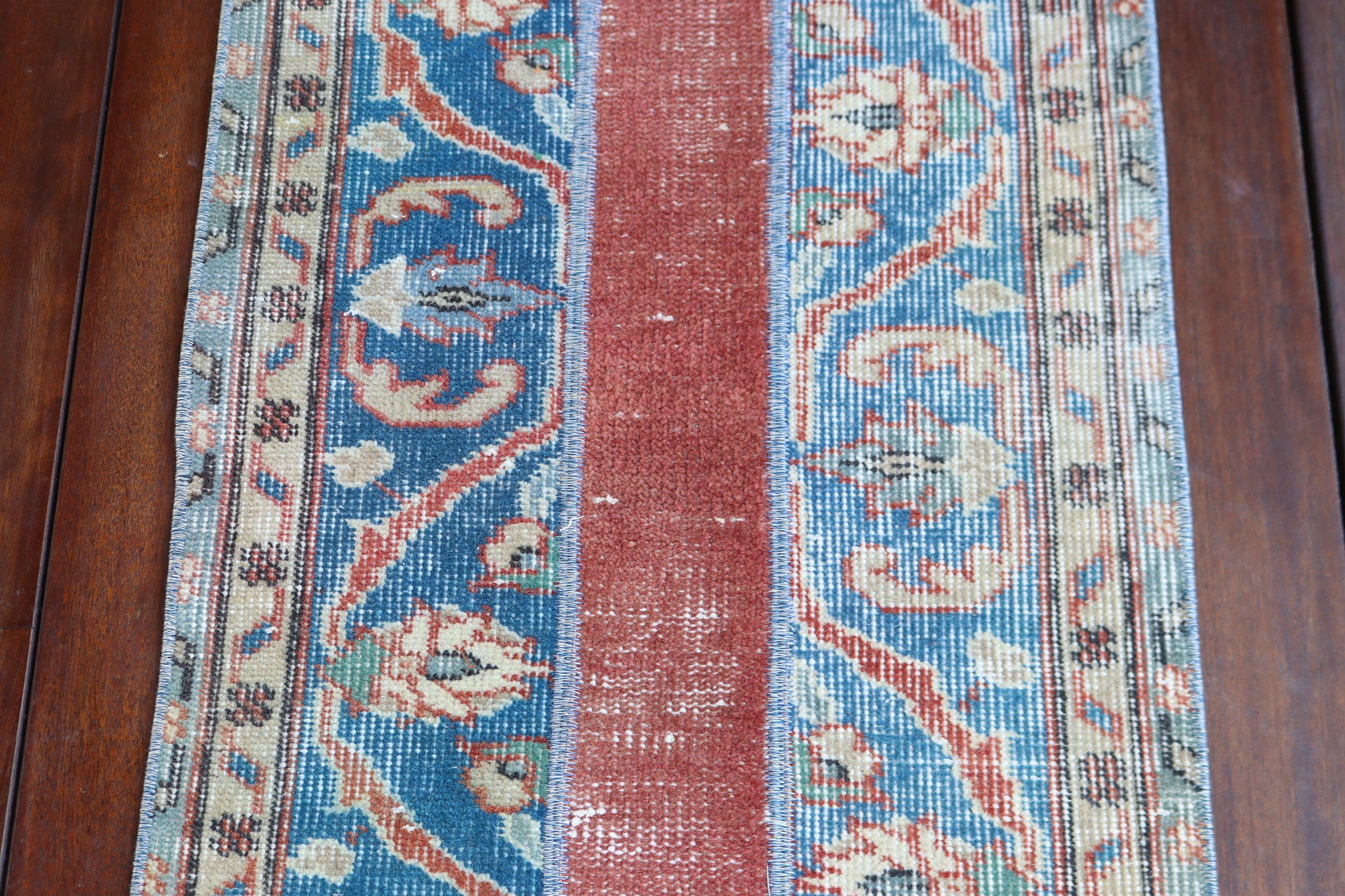 Turkish Rug, Vintage Rugs, Geometric Rugs, Blue Oriental Rugs, Kitchen Rugs, 1.7x3.8 ft Small Rug, Aesthetic Rugs, Bath Rug, Small Area Rug