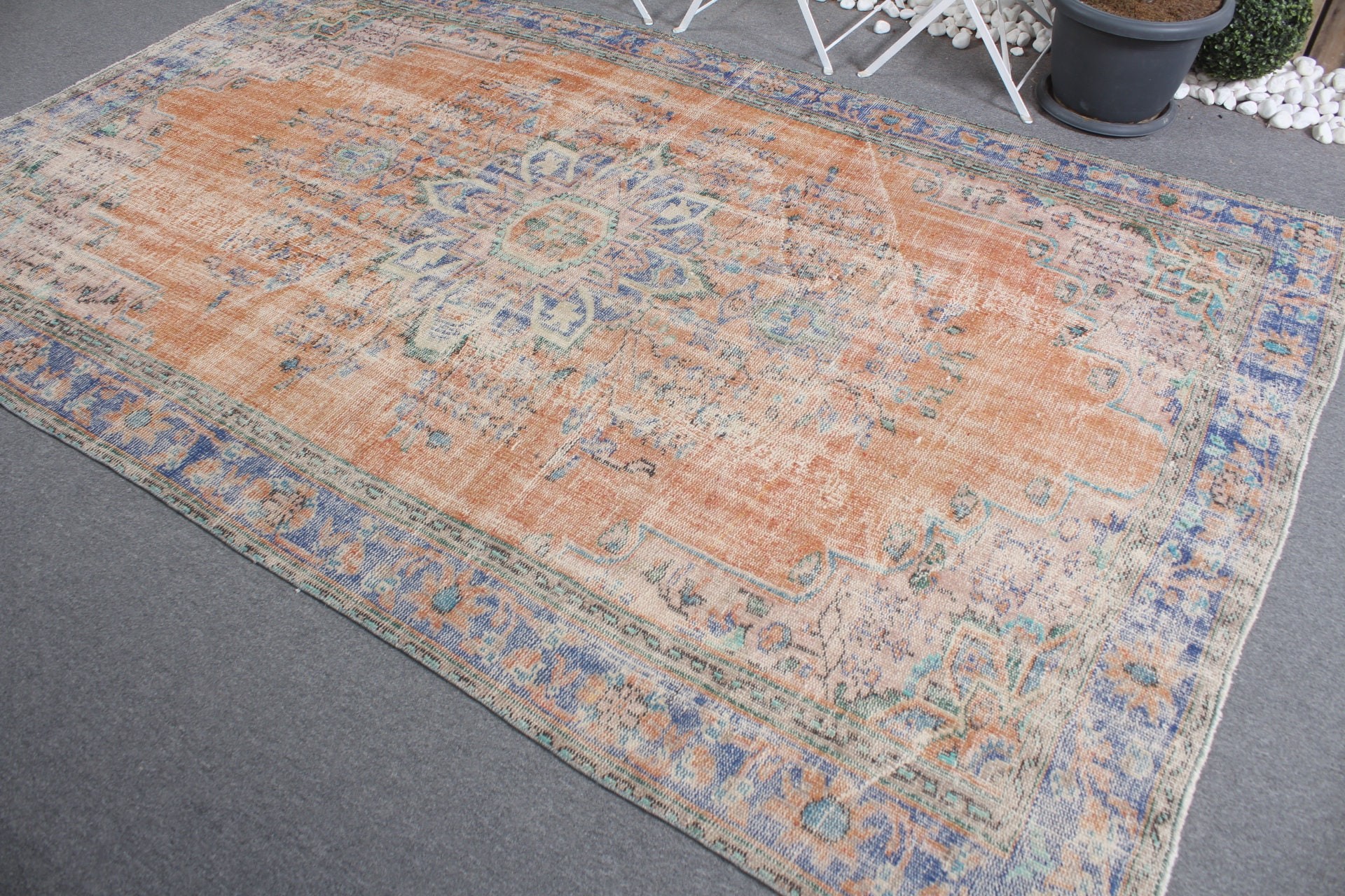 Old Rug, 5.9x9.4 ft Large Rug, Oushak Rugs, Rugs for Bedroom, Turkish Rug, Orange Oriental Rug, Bedroom Rug, Vintage Rugs, Dining Room Rug