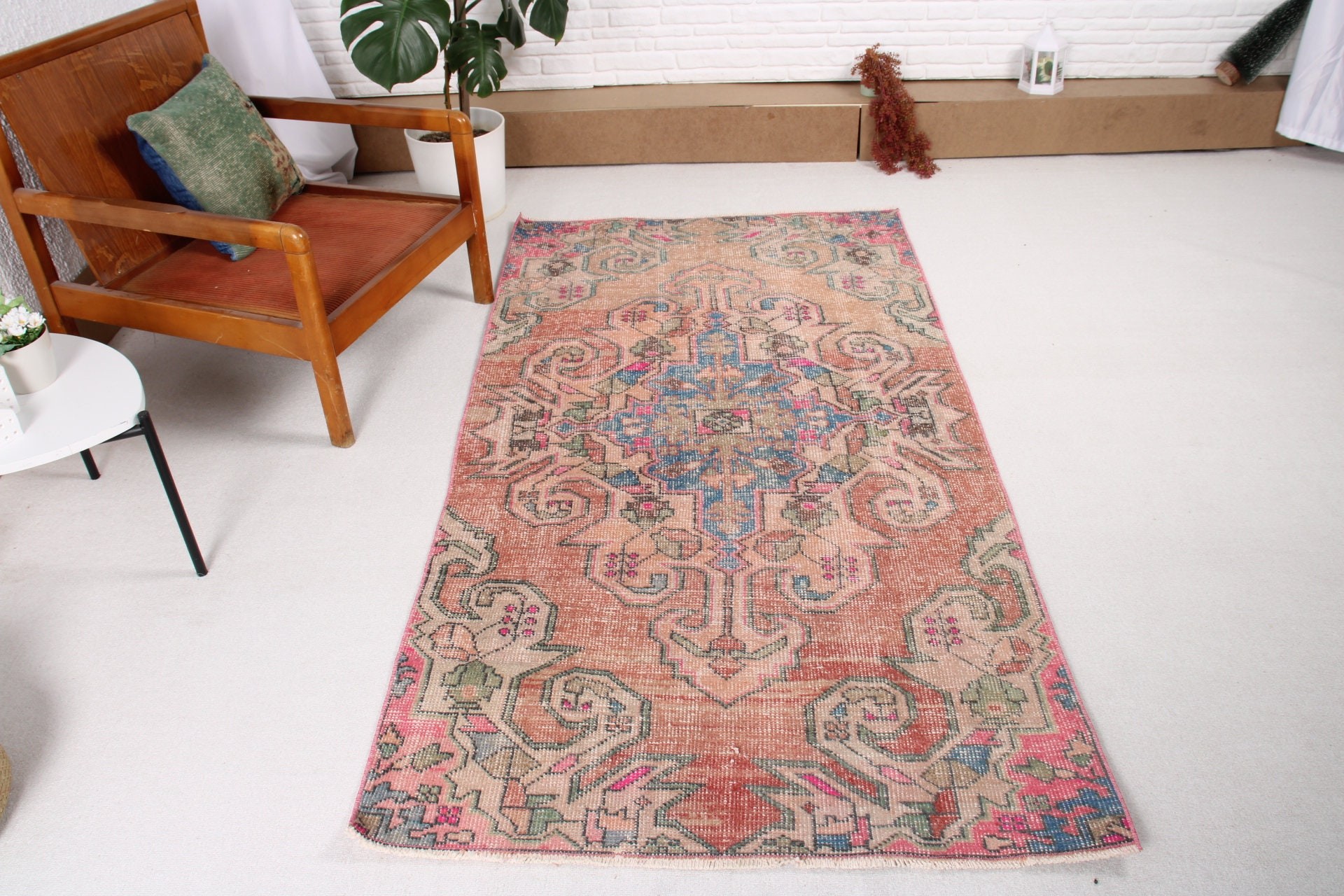 Oturma Odası Halıları, Türk Halıları, Ev Dekorasyonu Halıları, 3,6x6,7 ft Alan Halıları, Pembe Boho Halıları, Vintage Halı, Vintage Alan Halıları