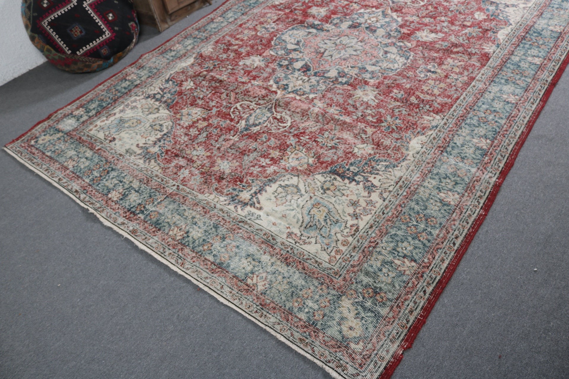 Türk Halıları, Kırmızı Açıklama Kilim, El Dokuma Halı, Vintage Halılar, Düz Dokuma Halılar, 7.1x10.4 ft Büyük Boy Halılar, Büyük Boy Vintage Halı