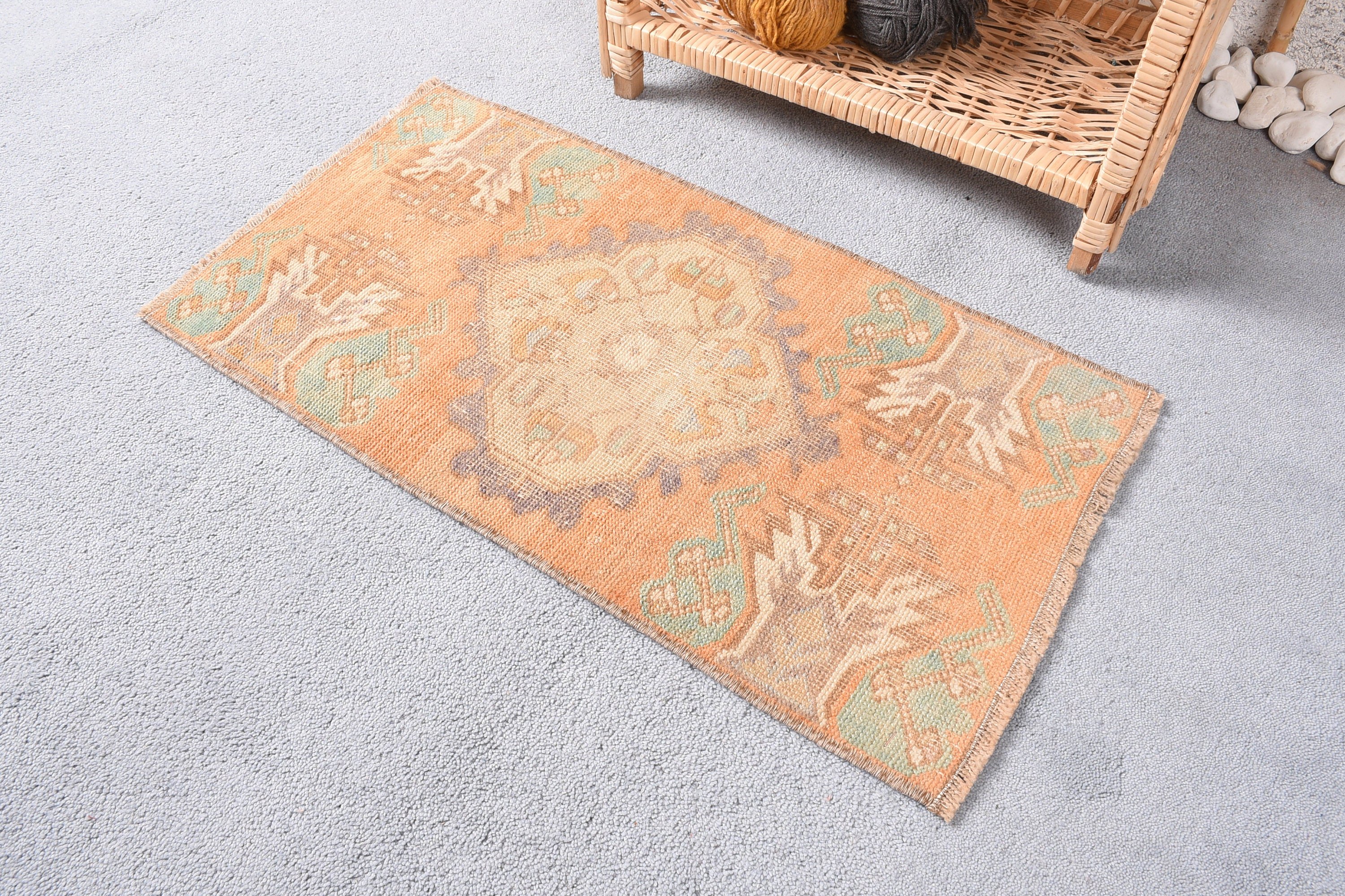 Rugs for Nursery, Bedroom Rugs, Orange Oushak Rug, Vintage Rug, Bath Rugs, Entry Rug, Turkish Rug, 1.3x2.4 ft Small Rug