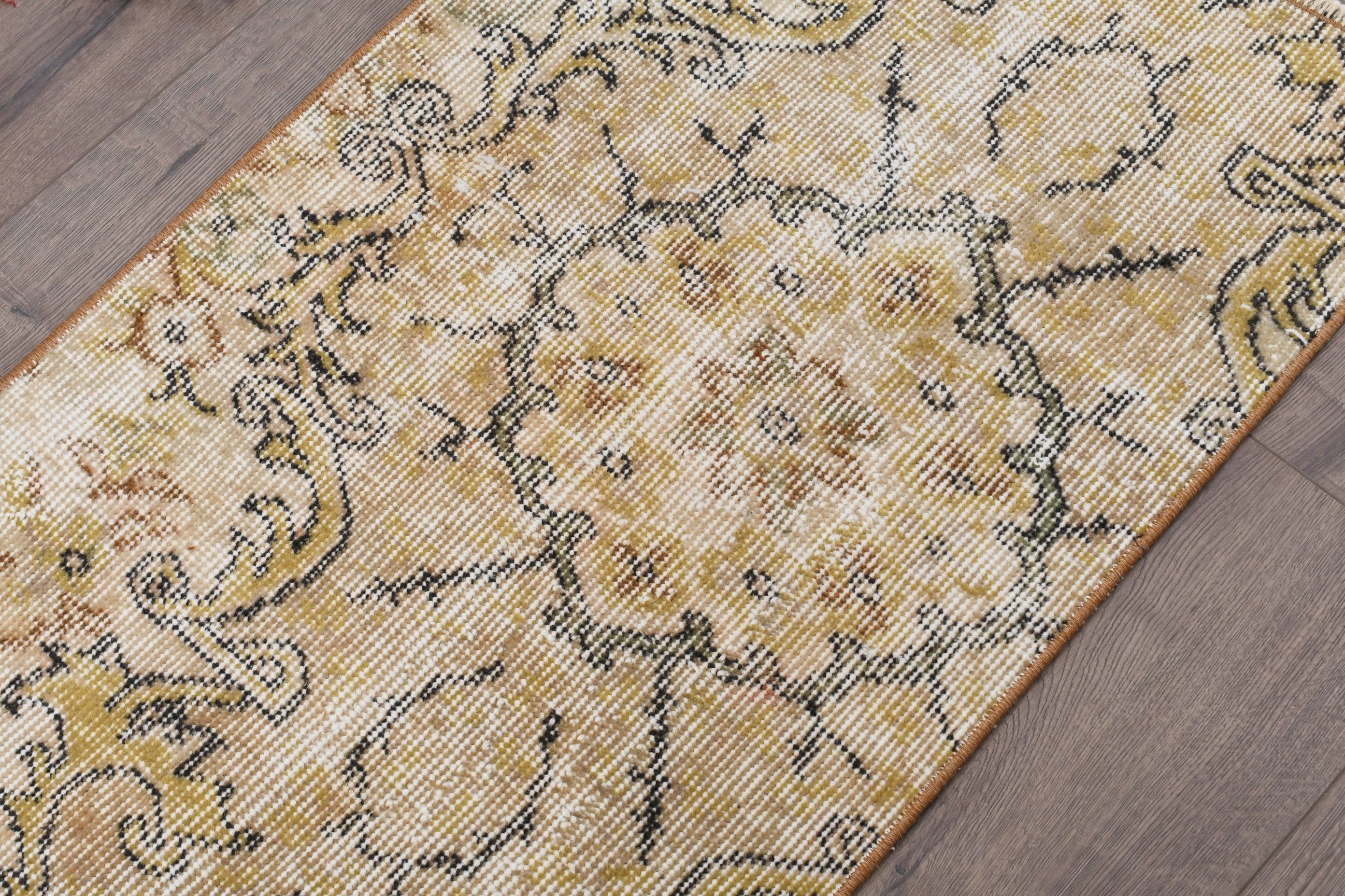 Floor Rug, Rugs for Door Mat, Bath Rug, Vintage Rug, Yellow Floor Rugs, 1.8x2.9 ft Small Rug, Car Mat Rugs, Turkish Rug, Oriental Rug