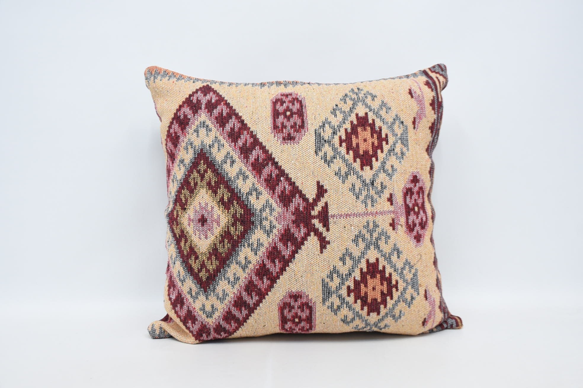 Ethnic Throw Cushion, Handmade Kilim Cushion, Kilim Cushion Sham, Vintage Kilim Throw Pillow, Decorative Pillow, 28"x28" Red Pillow