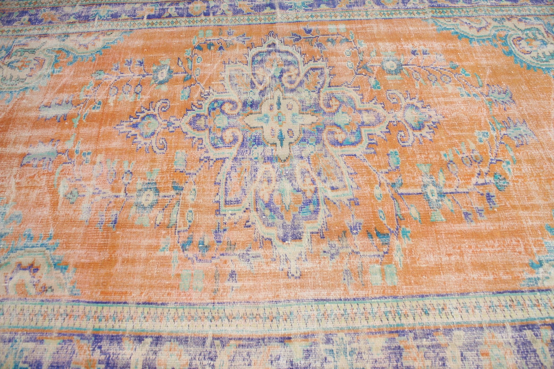 Retro Rug, Orange Cool Rugs, Kitchen Rugs, 5.9x9.5 ft Large Rug, Turkish Rugs, Vintage Rug, Dining Room Rugs, Floor Rugs, Living Room Rugs