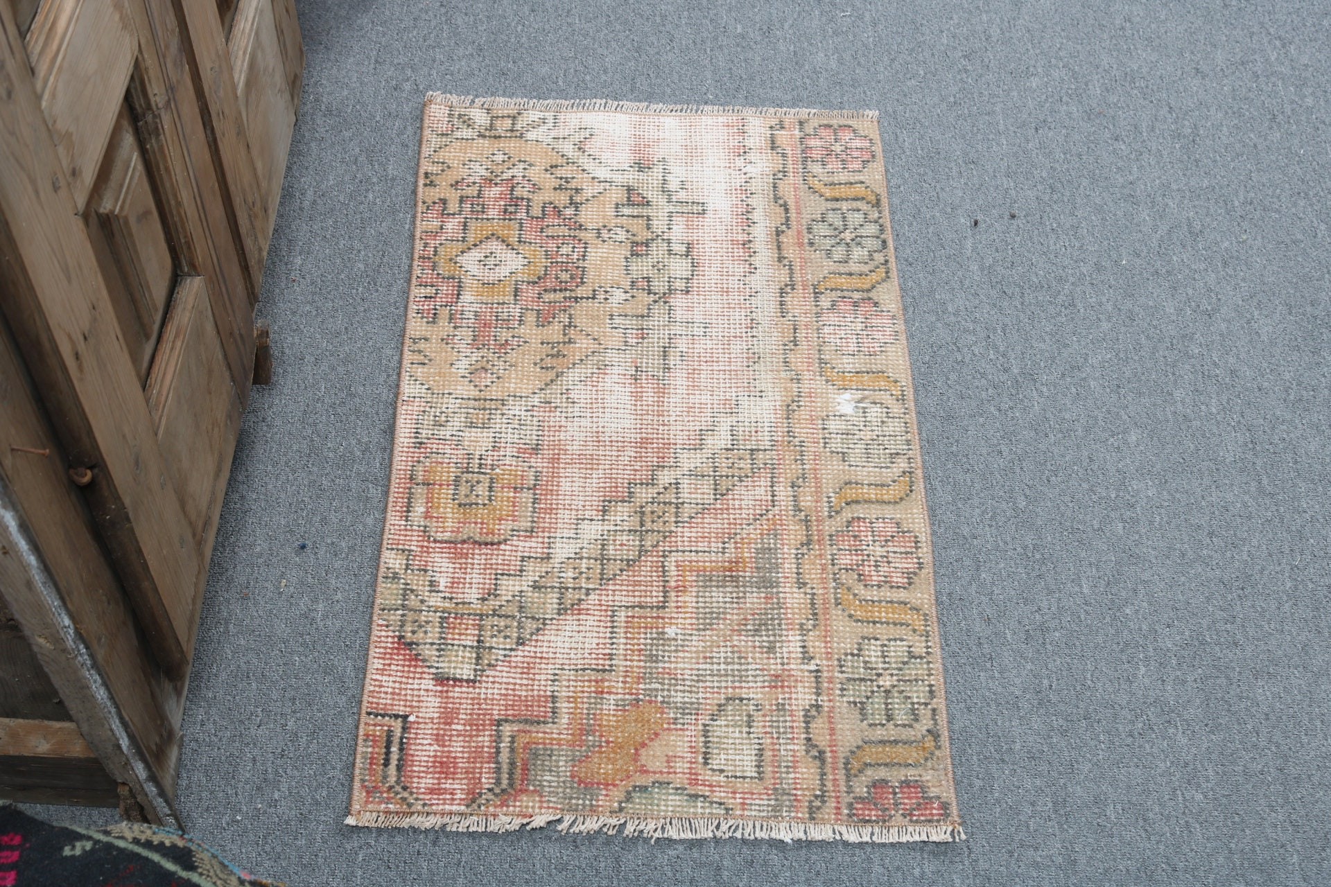 Boho Halı, Türk Halısı, Vintage Halı, 1.6x2.6 ft Küçük Halılar, Havalı Halılar, Araba Paspas Halıları, Yatak Odası Halısı, Turuncu Geometrik Halılar, Mutfak Halıları