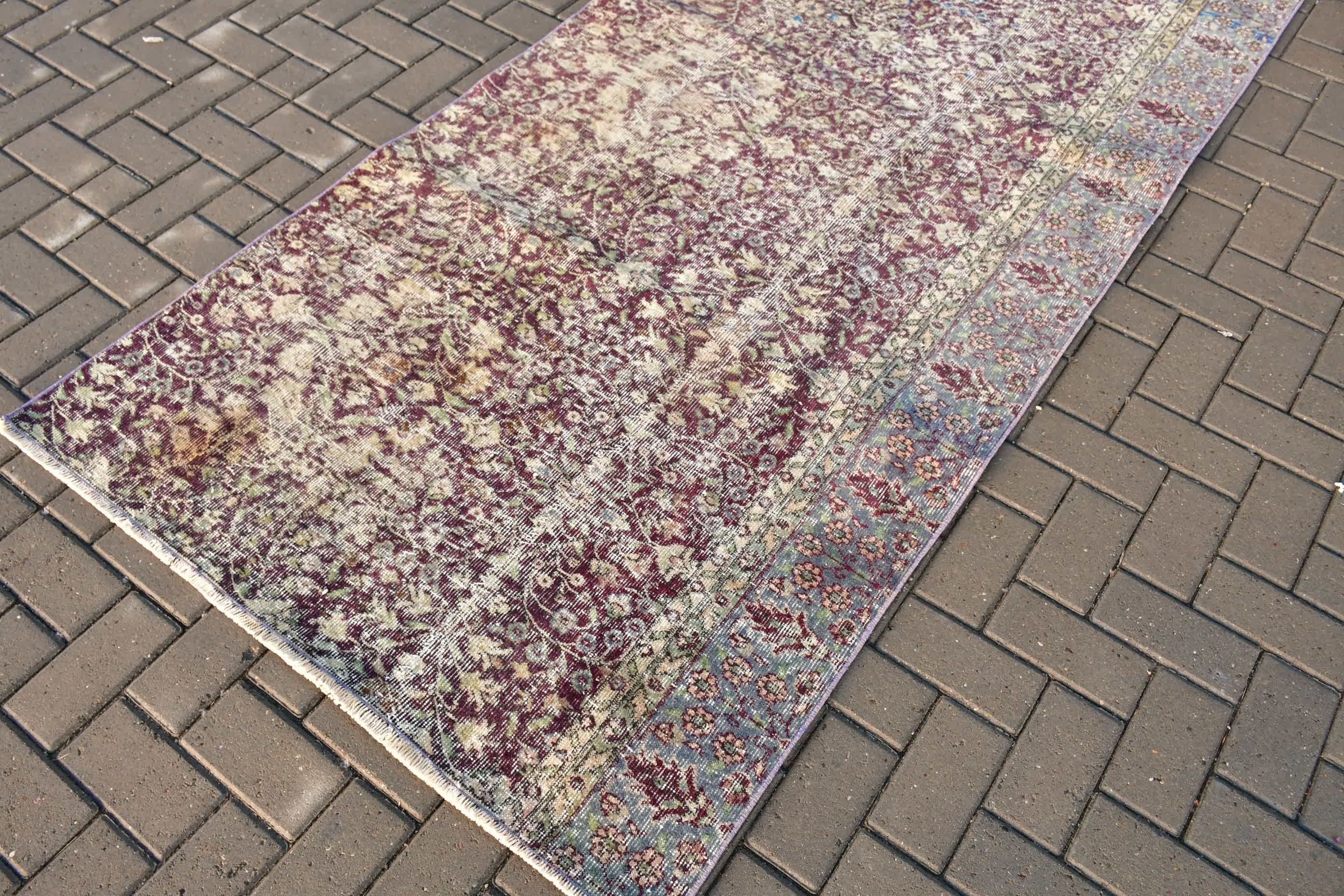 Koridor Halısı, Vintage Halı, Koridor Halıları, Türk Halıları, Yatak Odası Halısı, Oryantal Halı, 3.8x9.9 ft Runner Halısı, Mor Ev Dekor Halıları