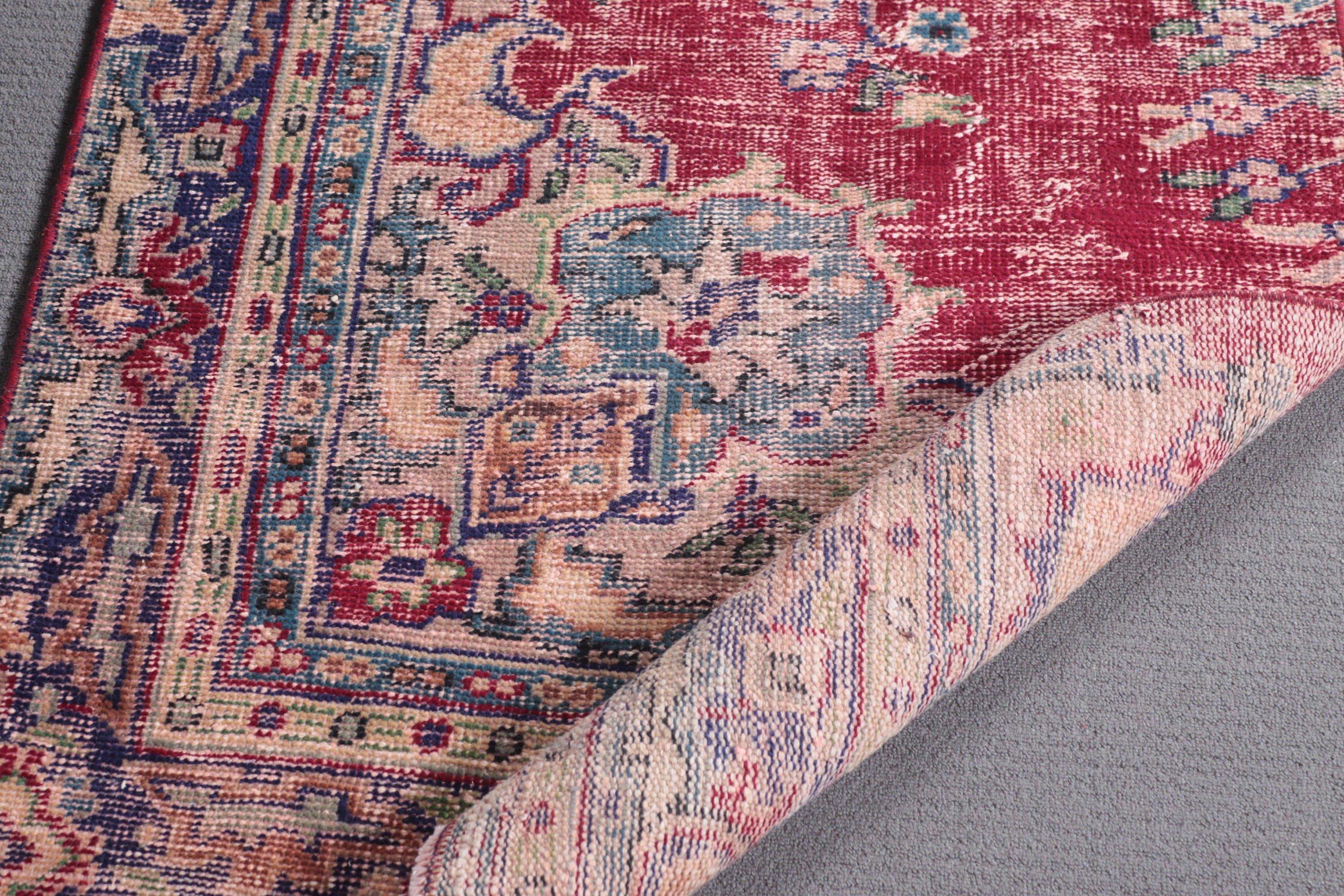 Vintage Halı, 3x9.7 ft Runner Halı, Vintage Runner Halıları, Oryantal Halılar, Koridor Halısı, Kırmızı Yer Halıları, Açıklama Halısı, Türk Halıları