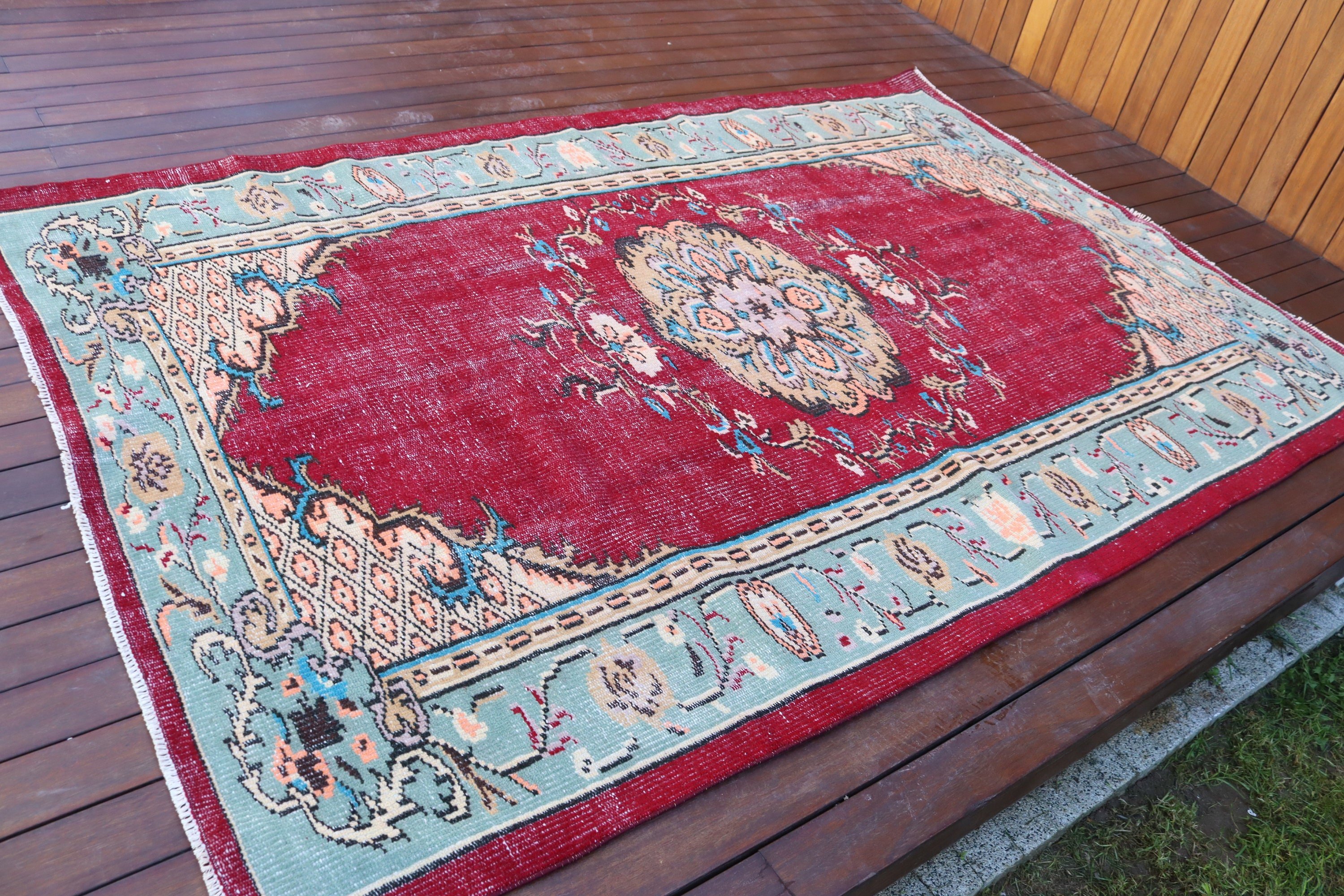 5.3x8.1 ft Büyük Halı, El Dokuma Halılar, Yemek Odası Halıları, Kırmızı Yer Halısı, Düz Dokuma Halılar, Boho Halı, Vintage Halı, Türk Halısı, Oturma Odası Halıları