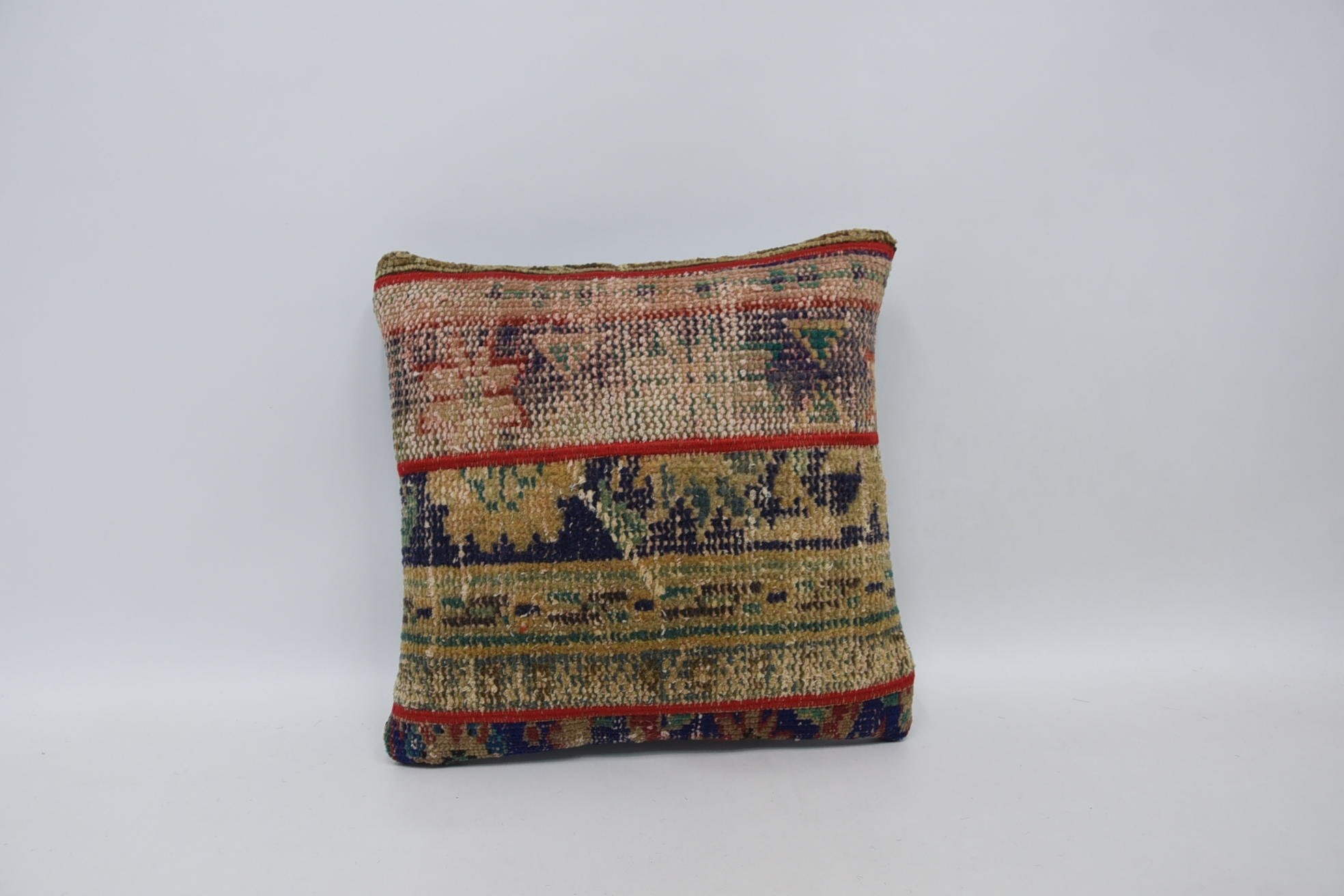 Boho Pillow, 16"x16" Yellow Pillow Case, Throw Kilim Pillow, Handmade Kilim Cushion, Nautical Throw Cushion Cover