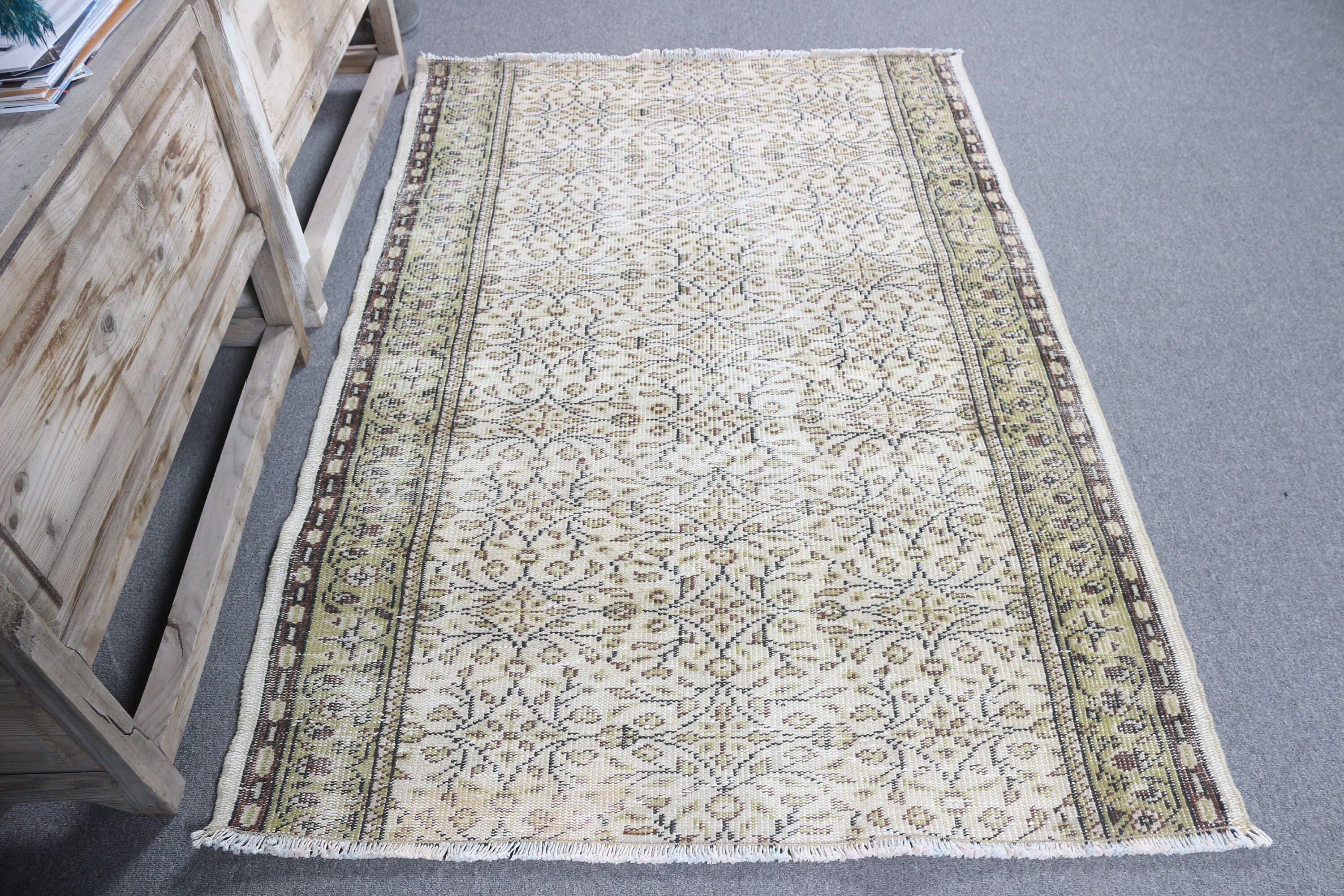 Kitchen Rug, Oriental Rug, 3.8x5.6 ft Accent Rug, Rugs for Entry, Vintage Rug, Wool Rugs, Bedroom Rugs, Beige Anatolian Rug, Turkish Rugs