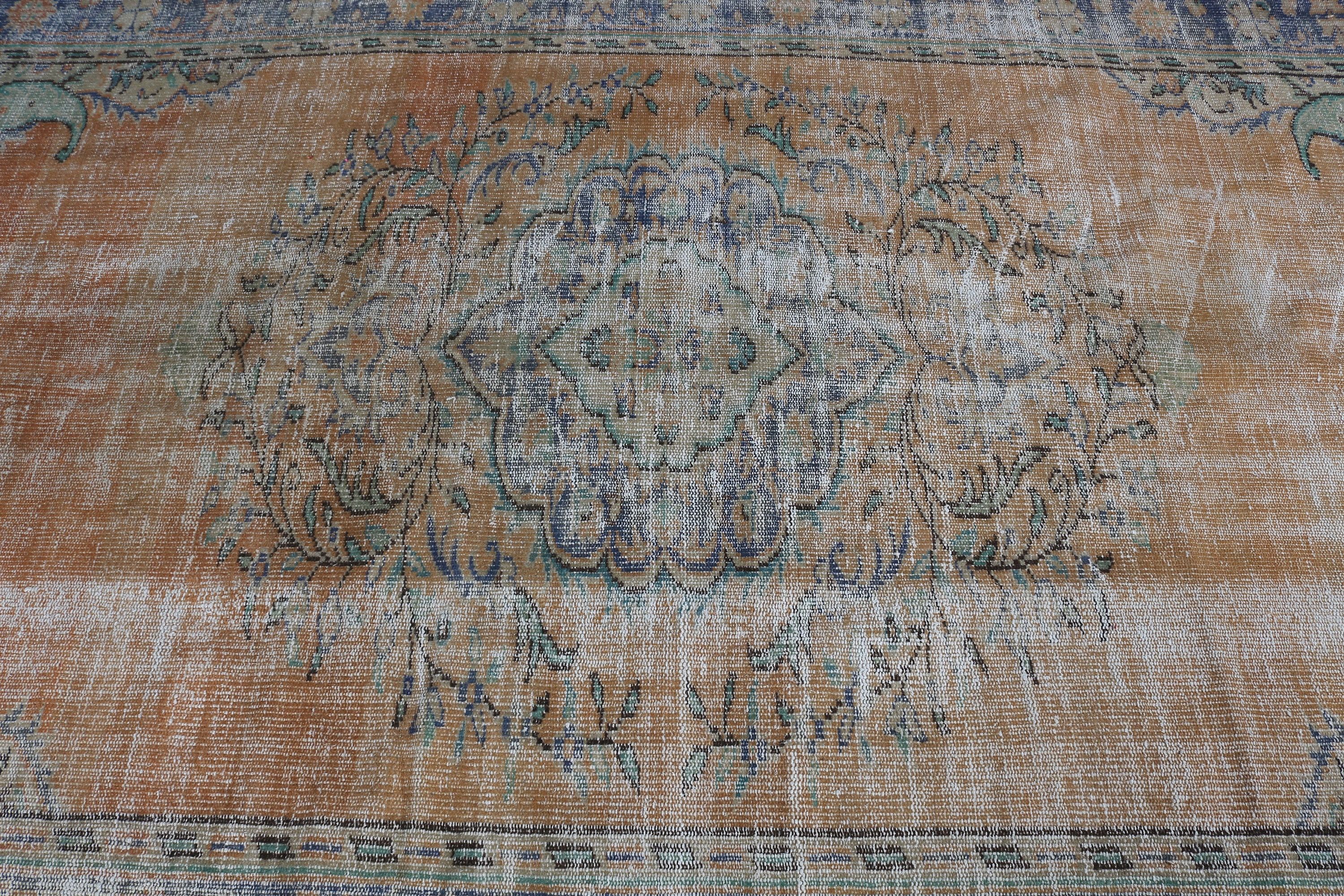 Turuncu Oushak Halıları, Yemek Odası Halısı, Yün Halısı, Oturma Odası Halıları, Havalı Halılar, Vintage Halı, Türk Halısı, 5,2x9,2 ft Büyük Halı, Salon Halısı