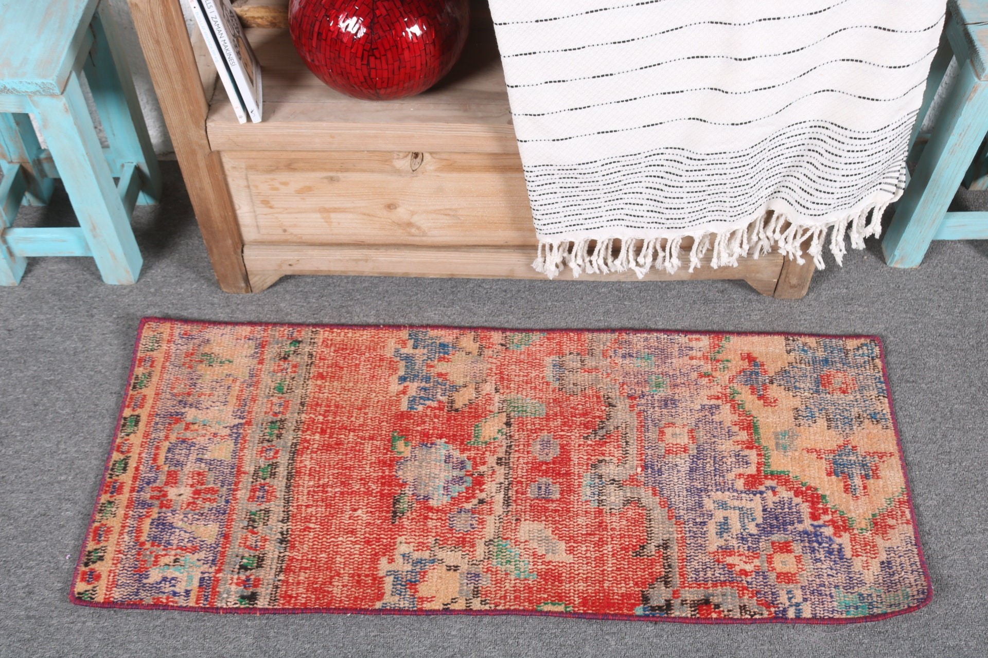 Bathroom Rugs, Vintage Rugs, Oushak Rugs, Kitchen Rugs, 1.3x3.2 ft Small Rugs, Turkish Rug, Wall Hanging Rug, Red Anatolian Rugs, Dorm Rug